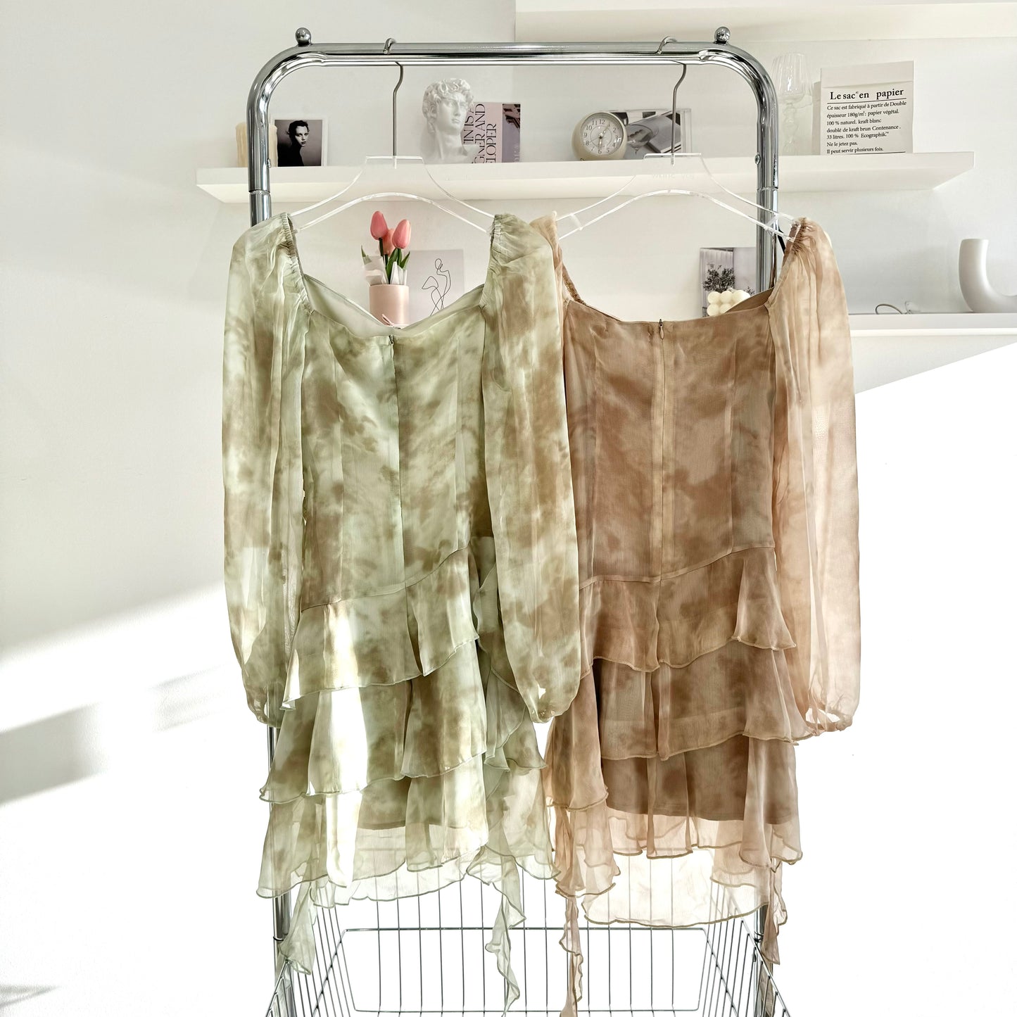 Mesh streamer tie-dyed dress