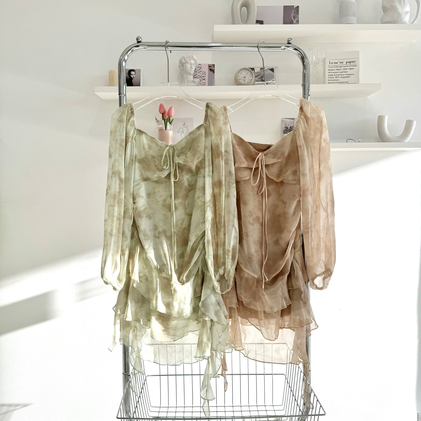 Mesh streamer tie-dyed dress