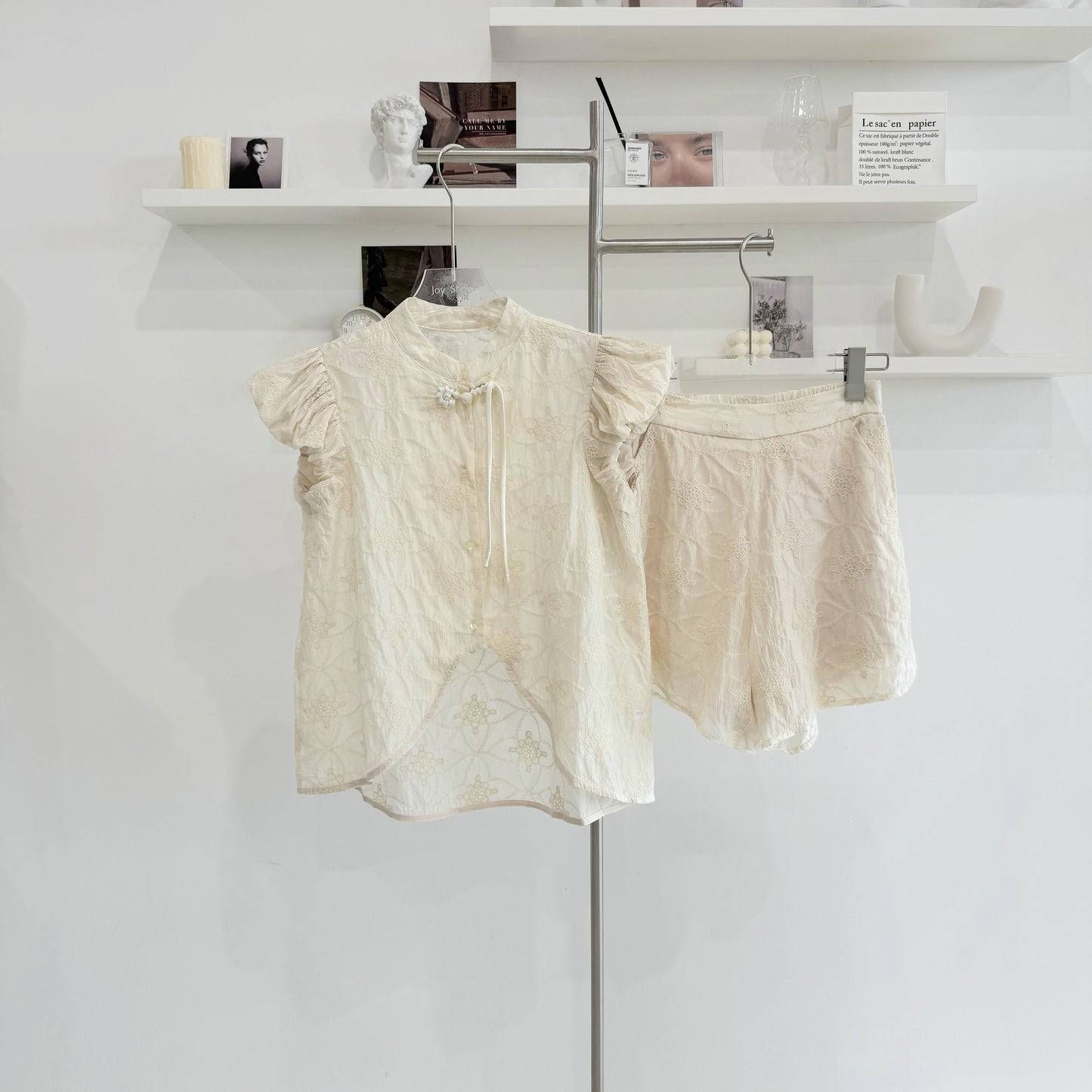 Qipao-inspired short-sleeve shorts set