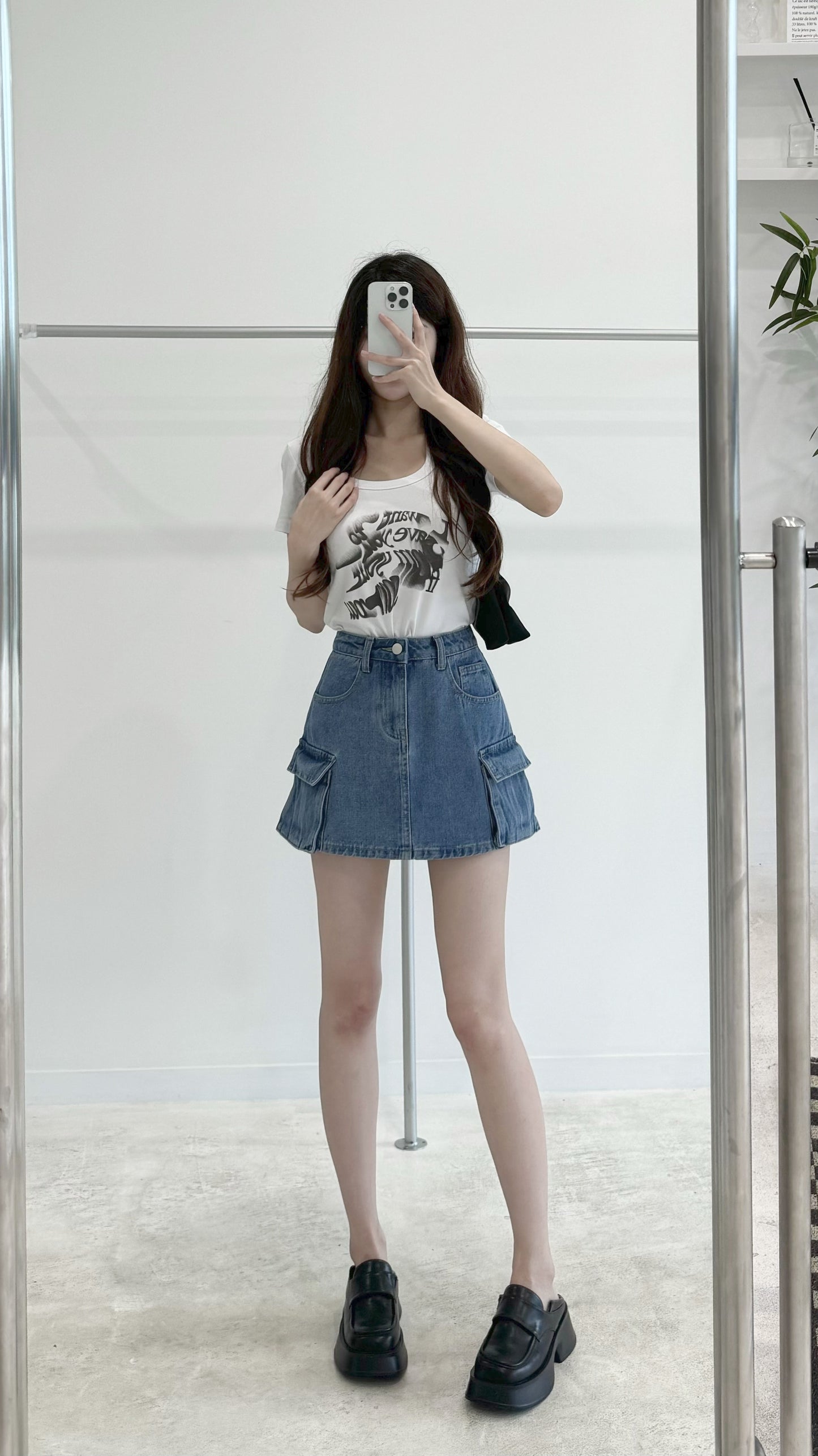 Pocket Denim Workwear Mini Skirt
