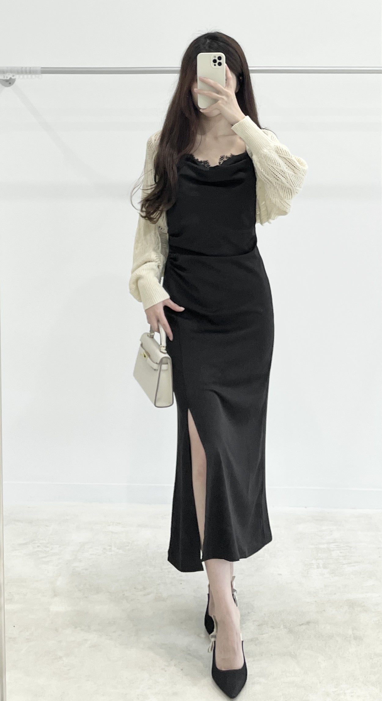 Lace slit halter dress