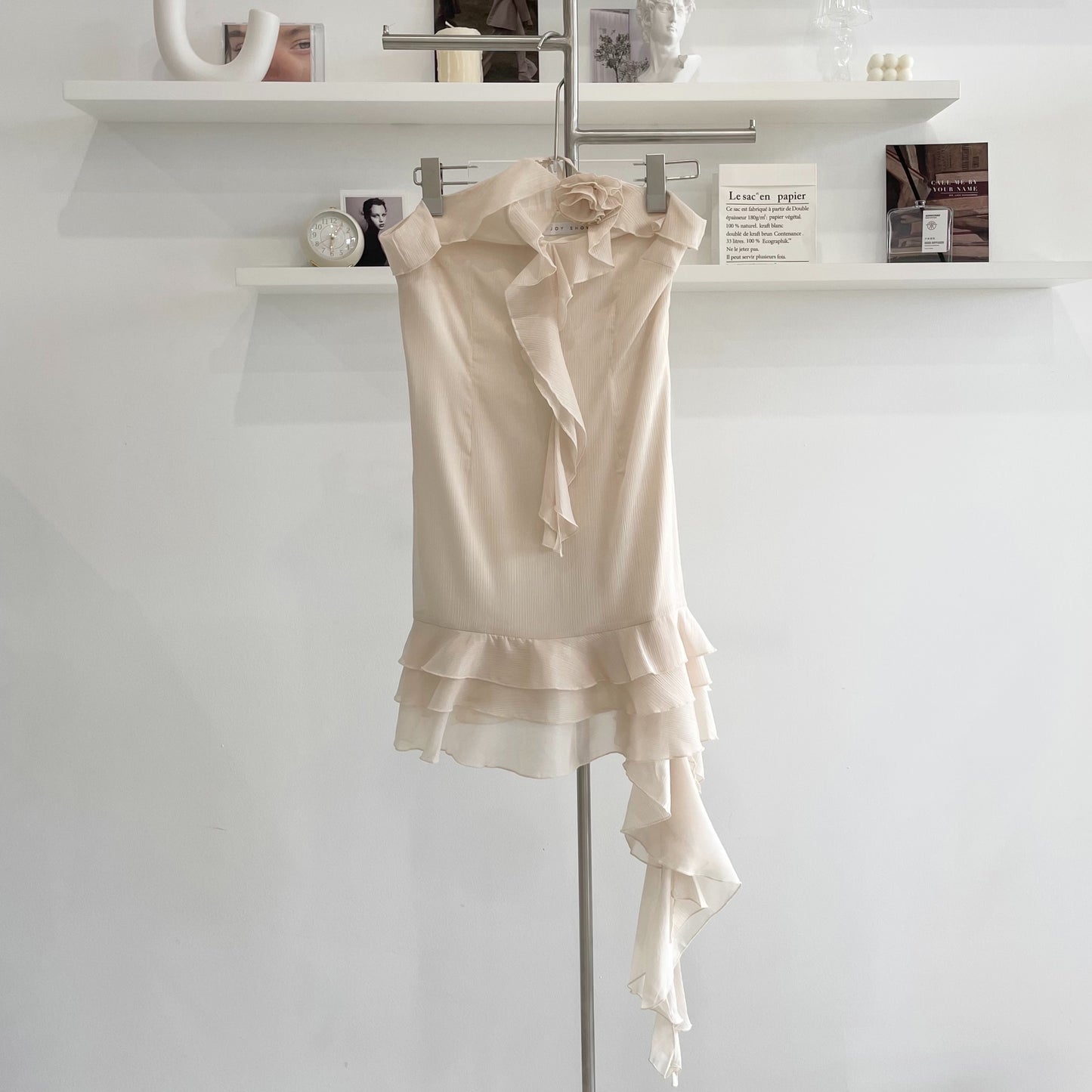 Rose off-shoulder halterneck dress