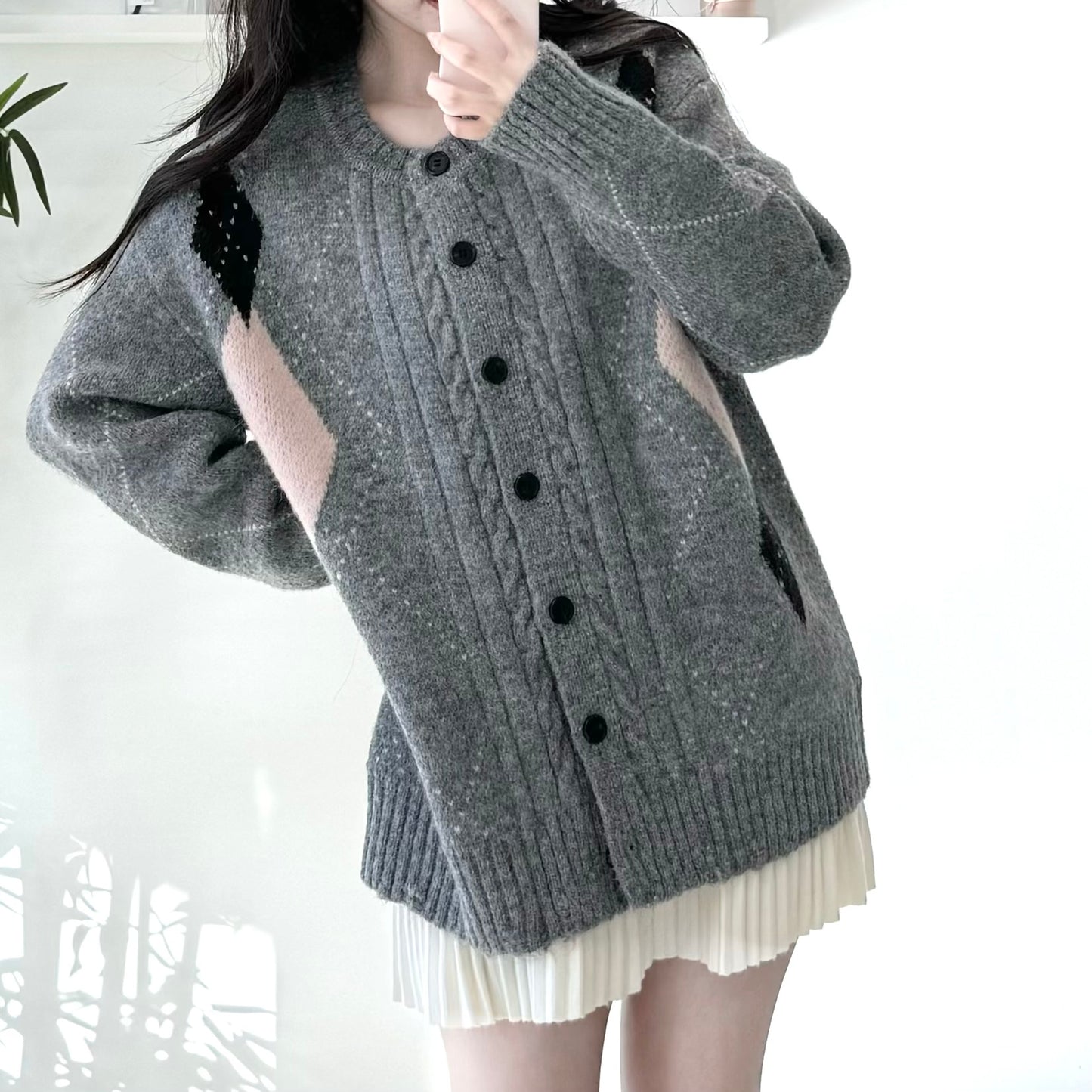 Plaid Sweater Cardigan