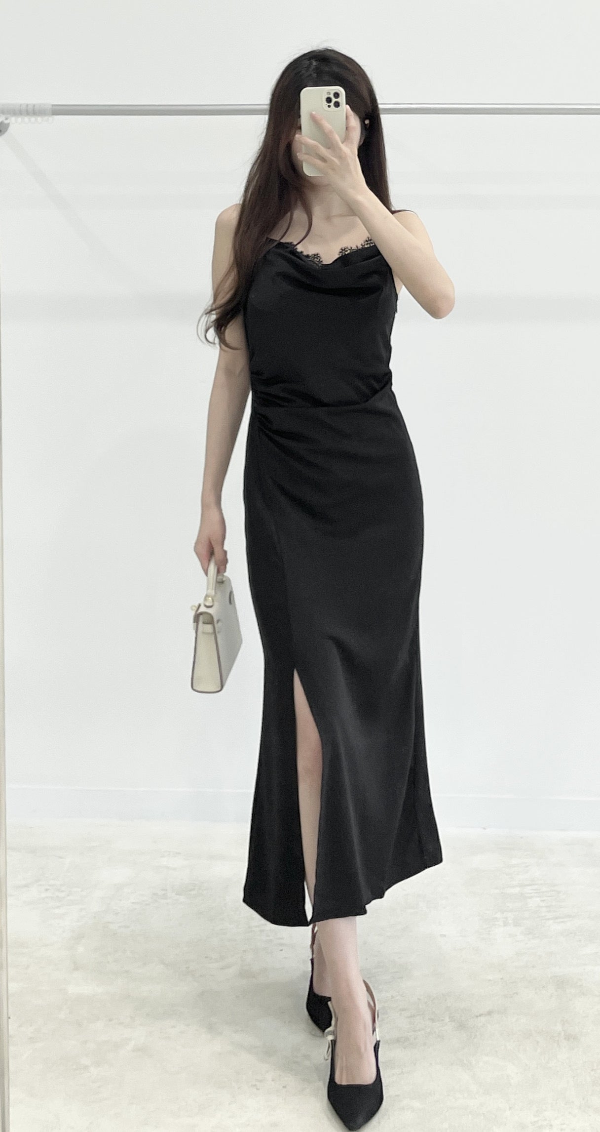 Lace slit halter dress