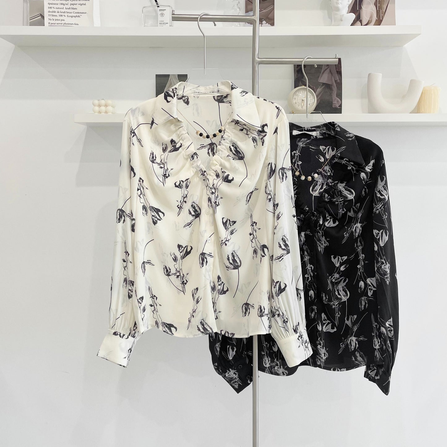 Floral Print necklace Long-Sleeve Shirt