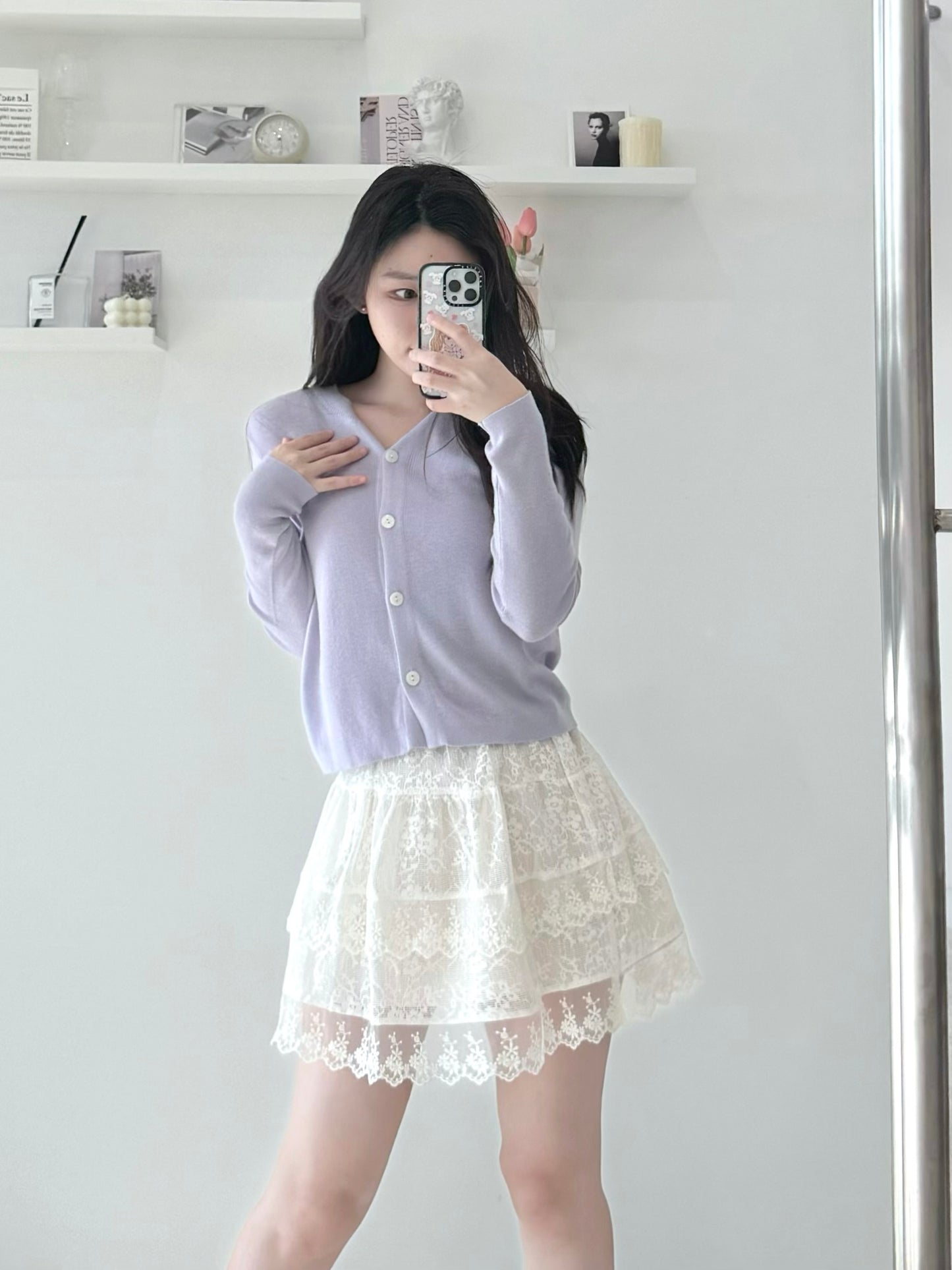 Layered Lace Elastic Waist Midi Skirt