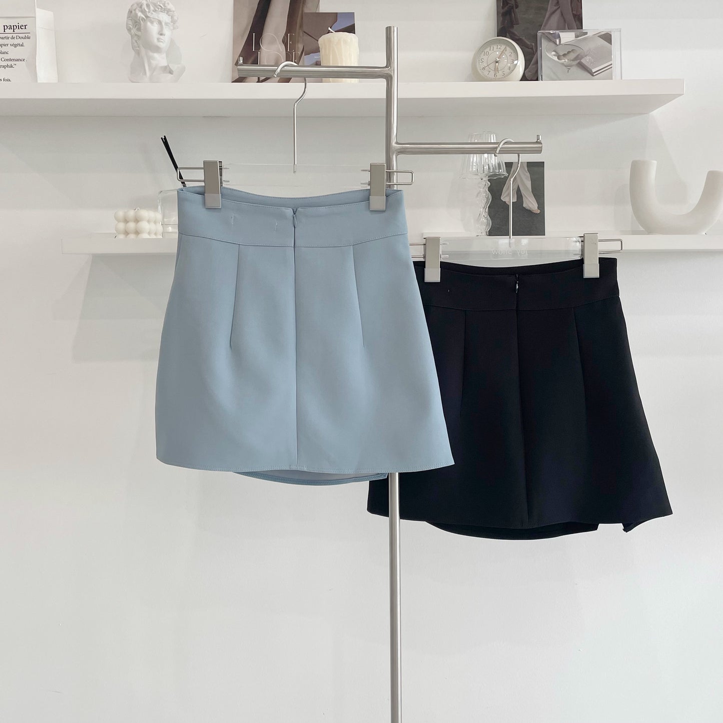 High-Waisted Pleated Suit Mini Skirt