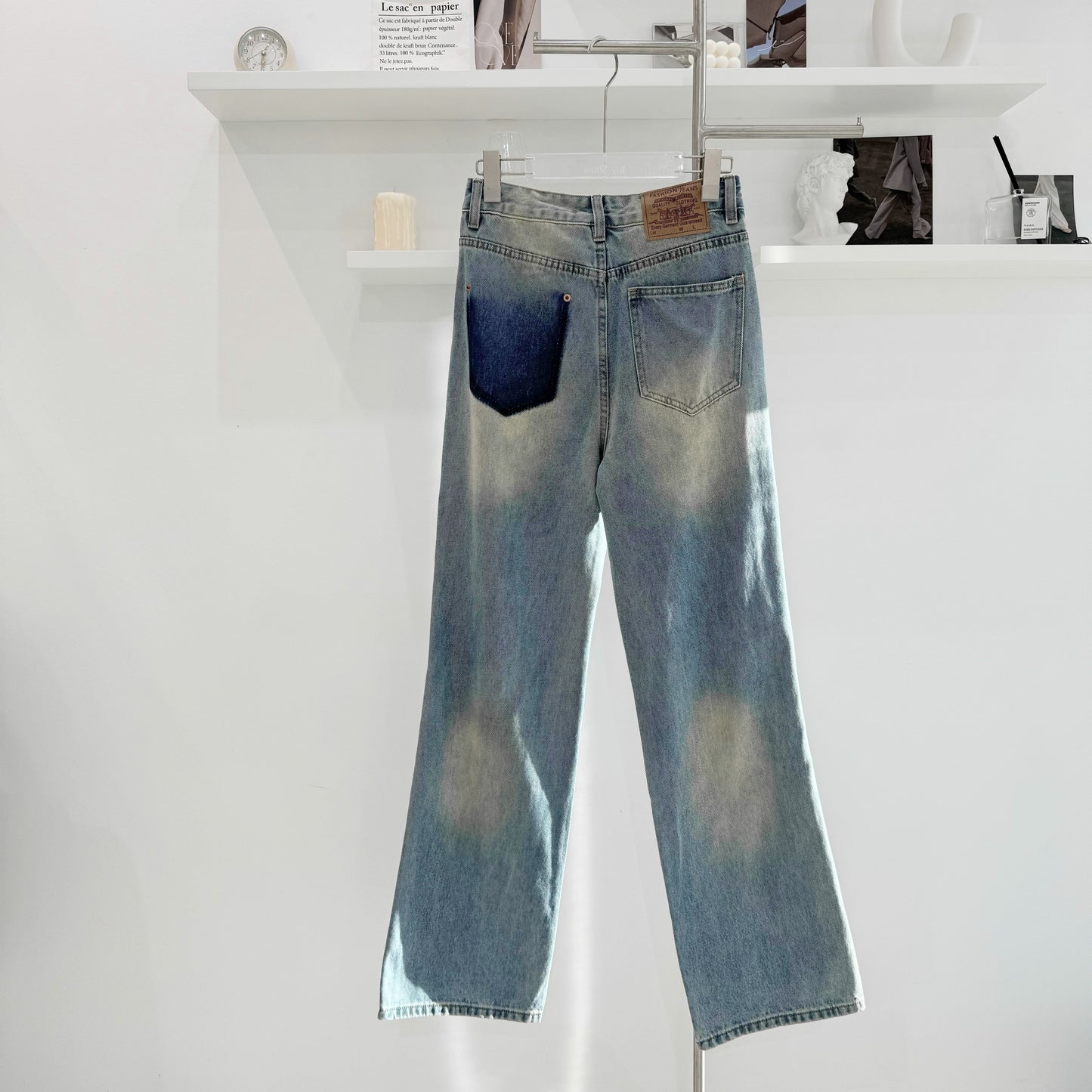 High-Waisted Distressed Wide-Leg Jeans