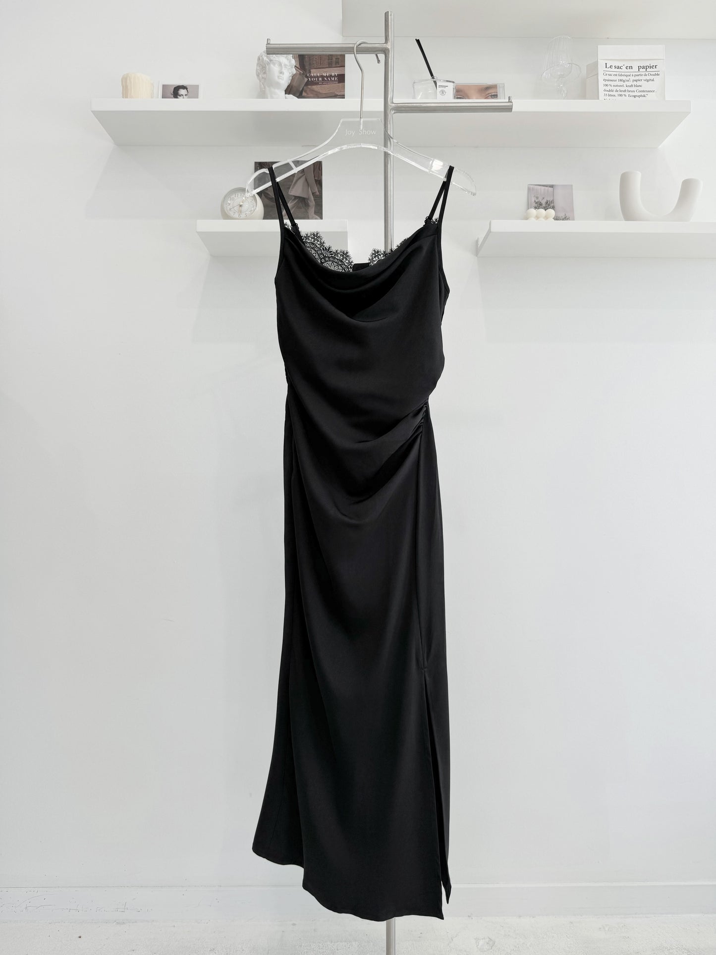 Lace slit halter dress