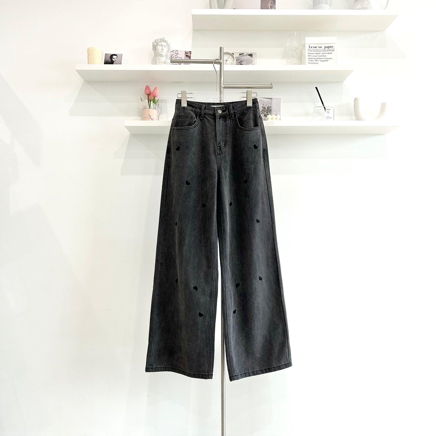 Embroidered love jeans