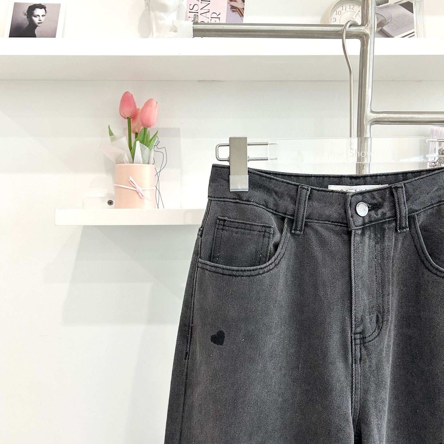 Embroidered love jeans