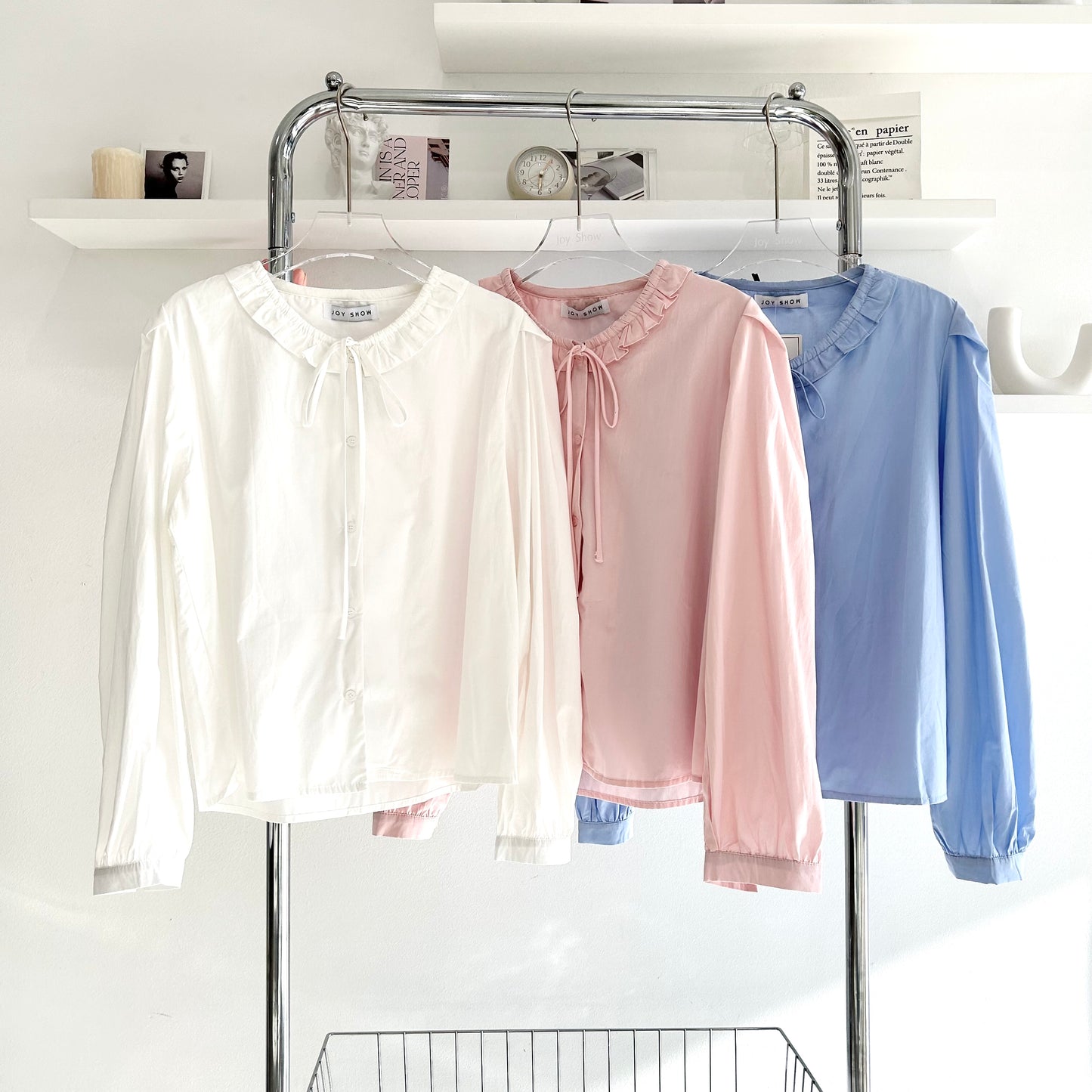 Tie-Neck Collared Mid-Sleeve Shirt