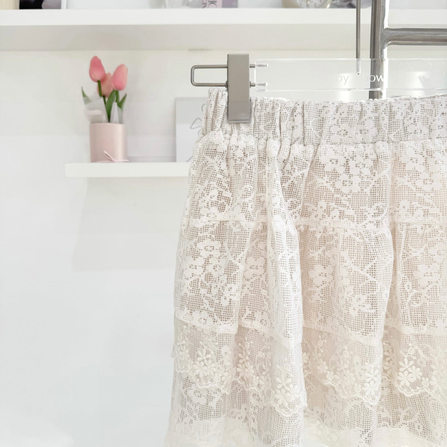 Layered Lace Elastic Waist Midi Skirt