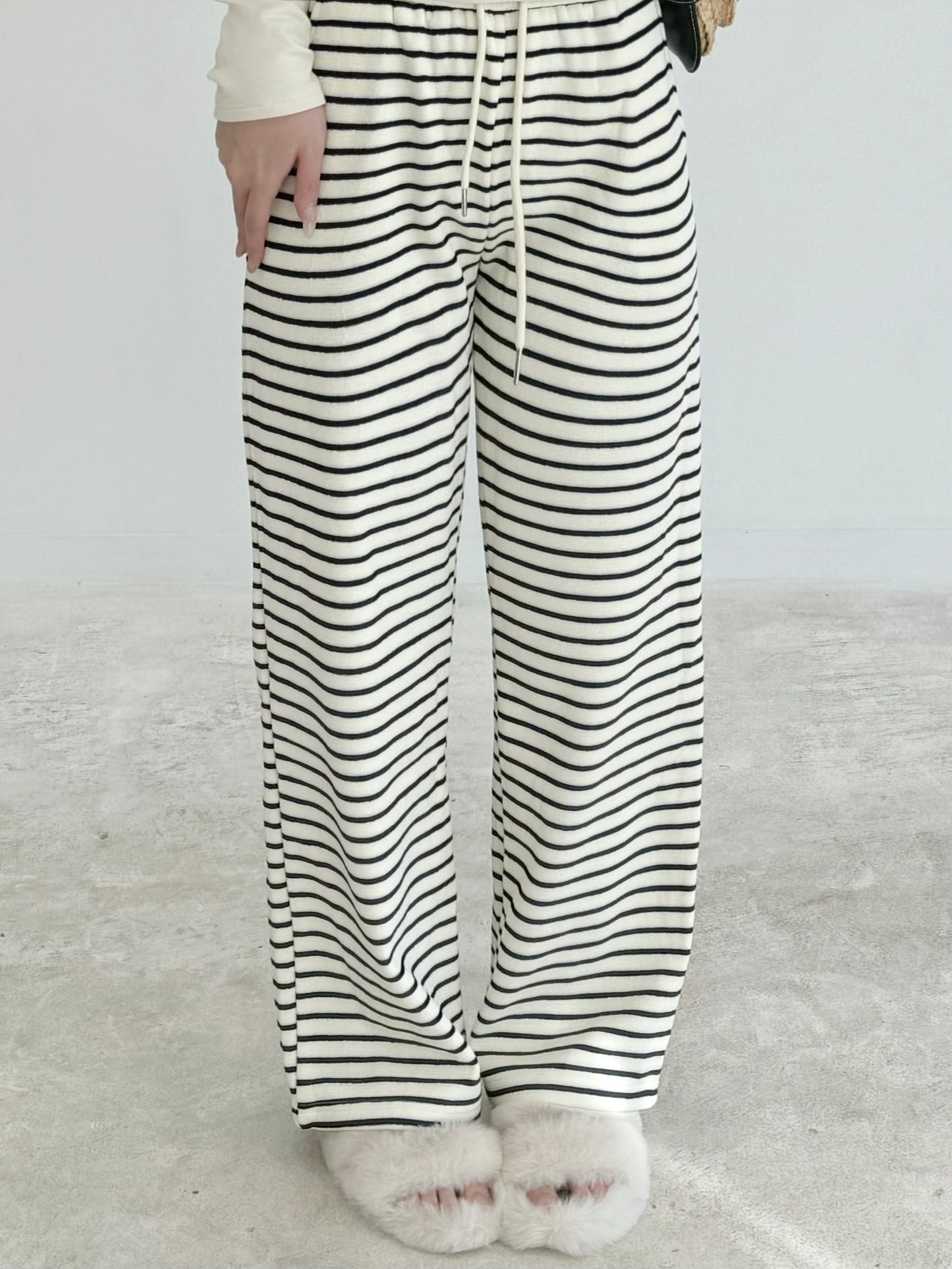 Striped Drawstring Fleece Pants