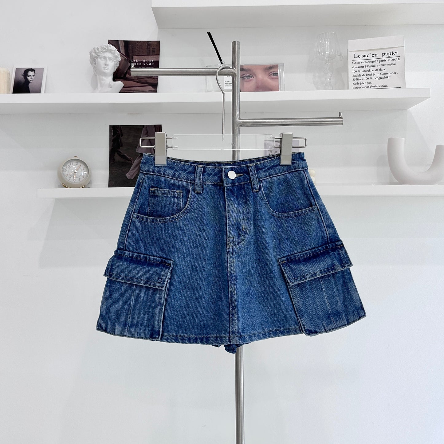 Pocket Denim Workwear Mini Skirt