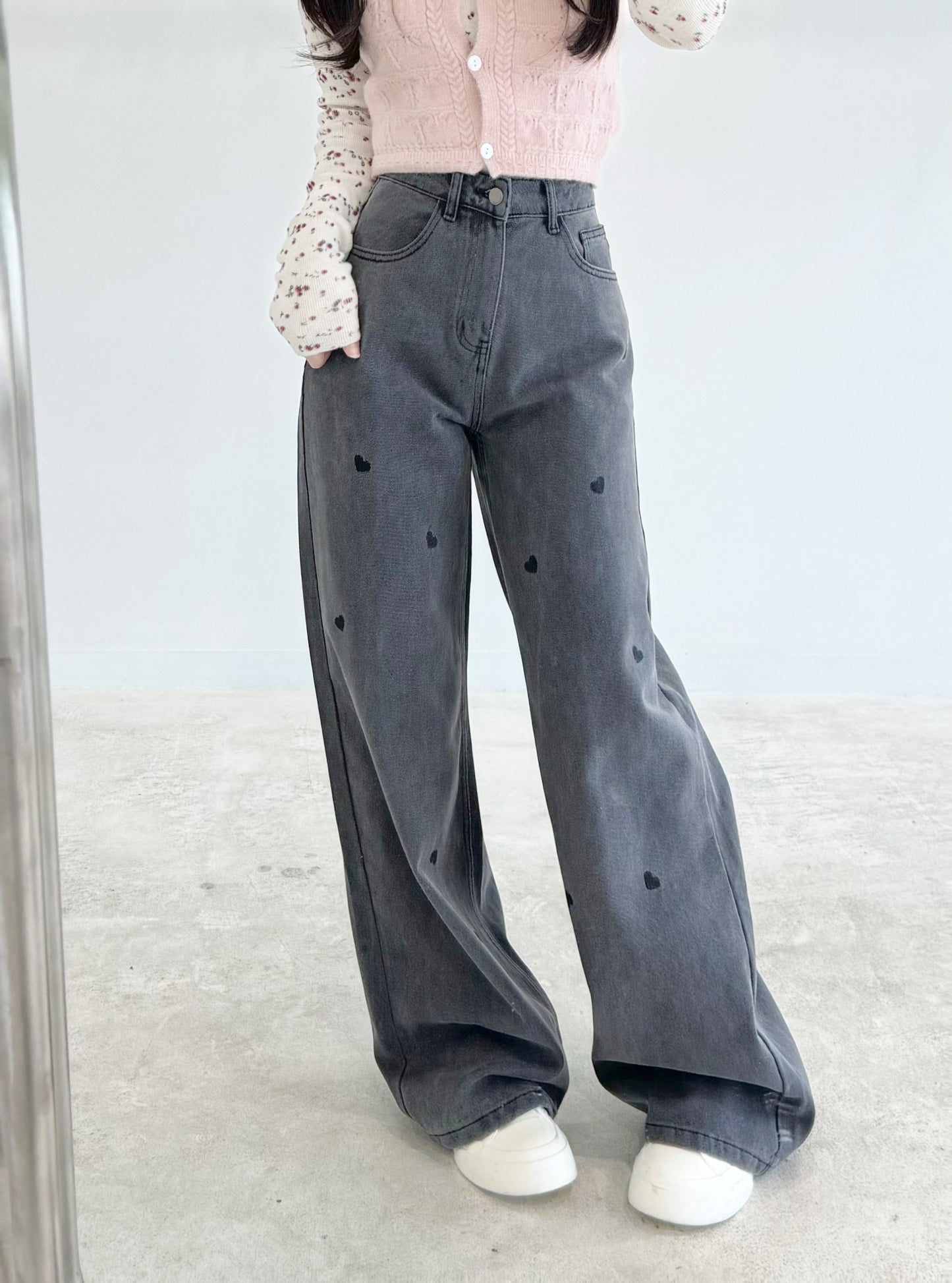Embroidered love jeans