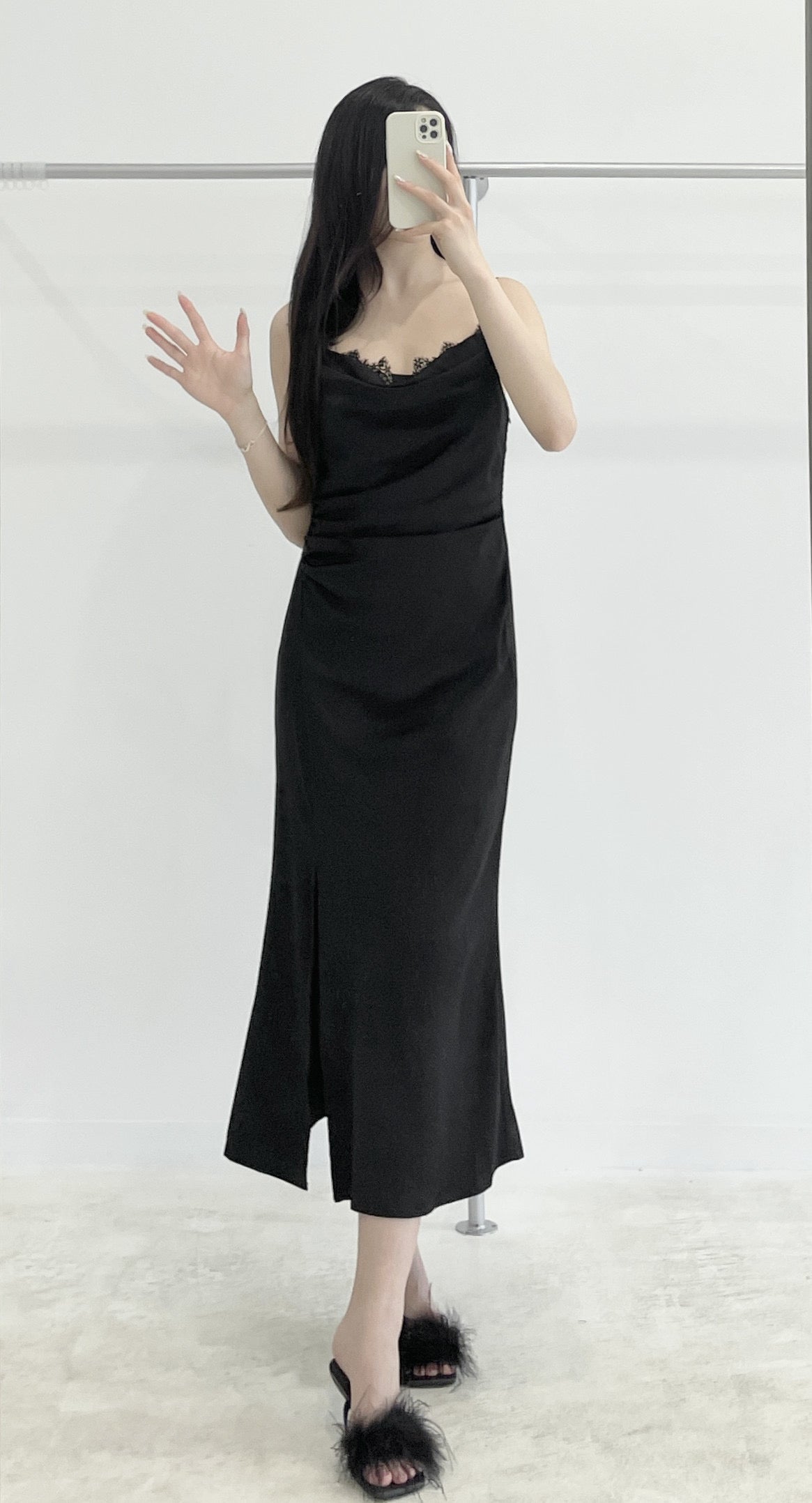 Lace slit halter dress