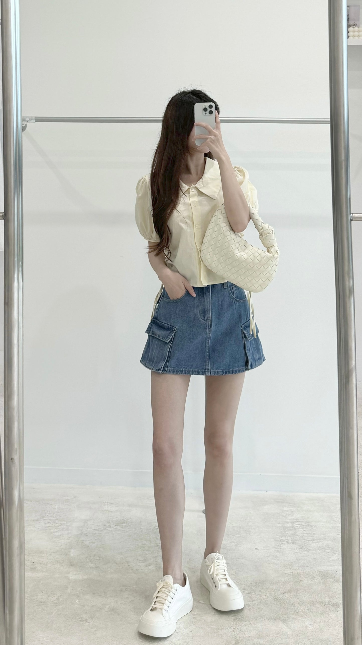 Pocket Denim Workwear Mini Skirt