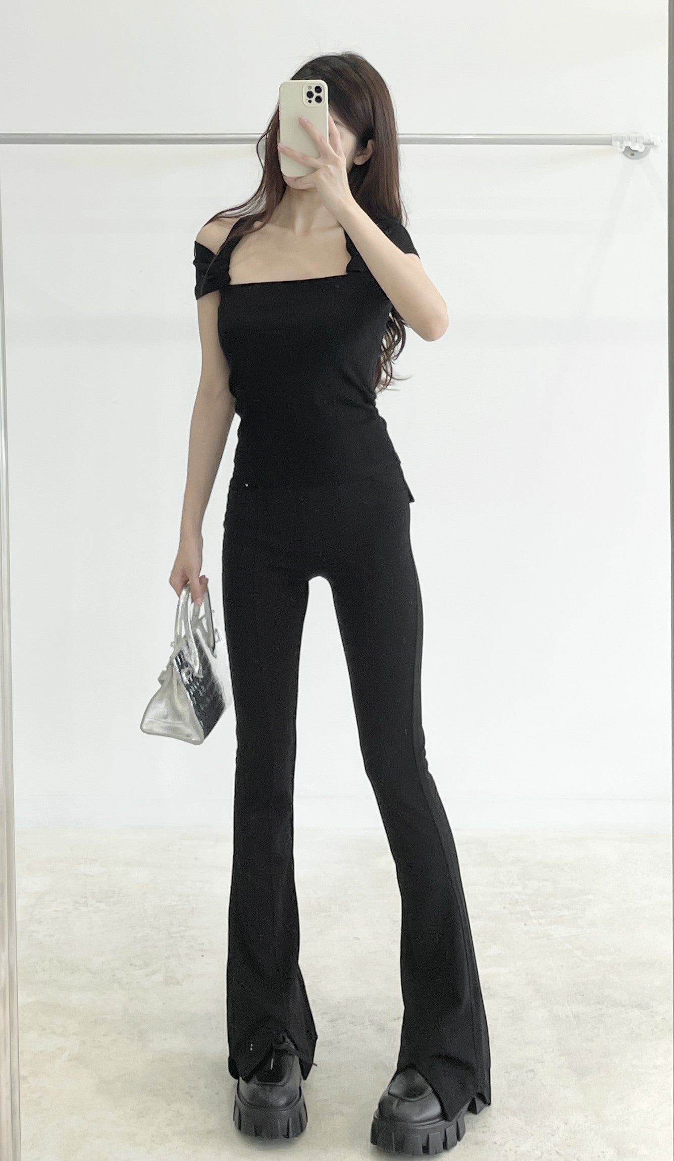 Halter-neck off-shoulder top