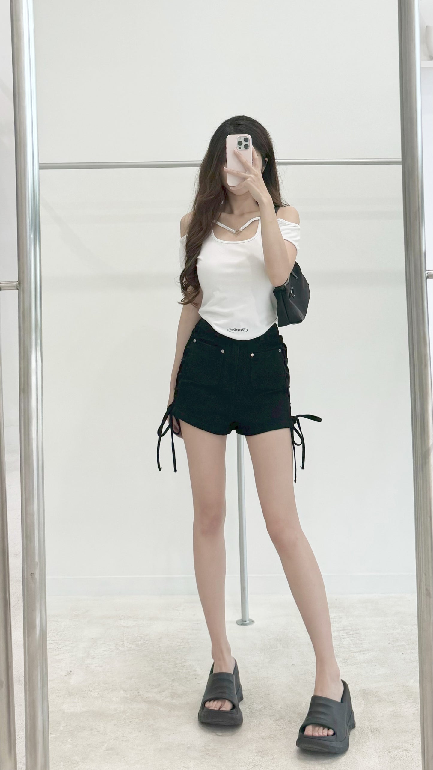 Lace-up denim shorts