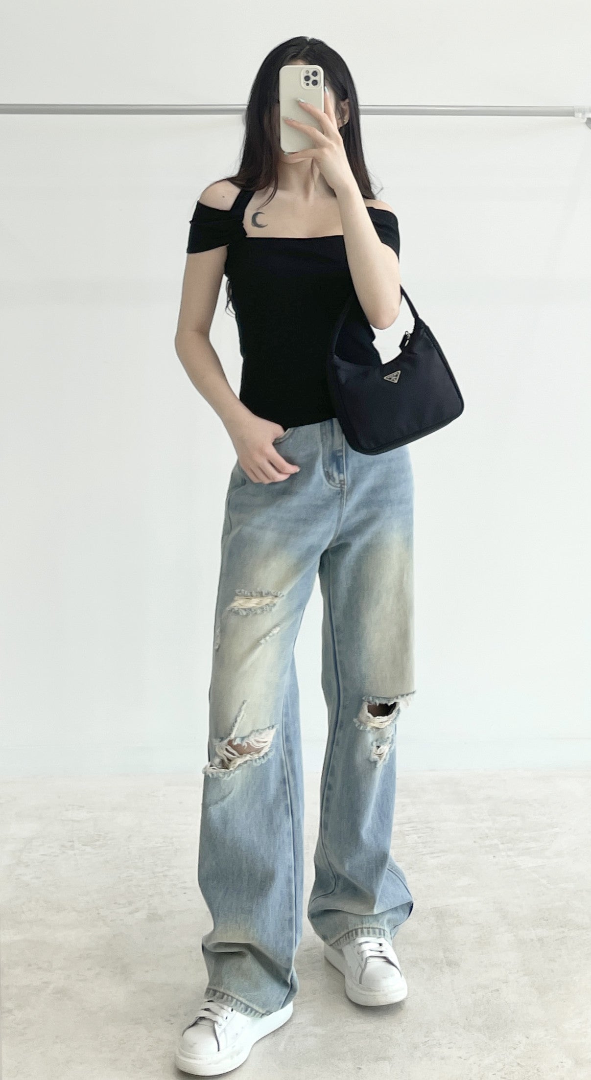 Halter-neck off-shoulder top