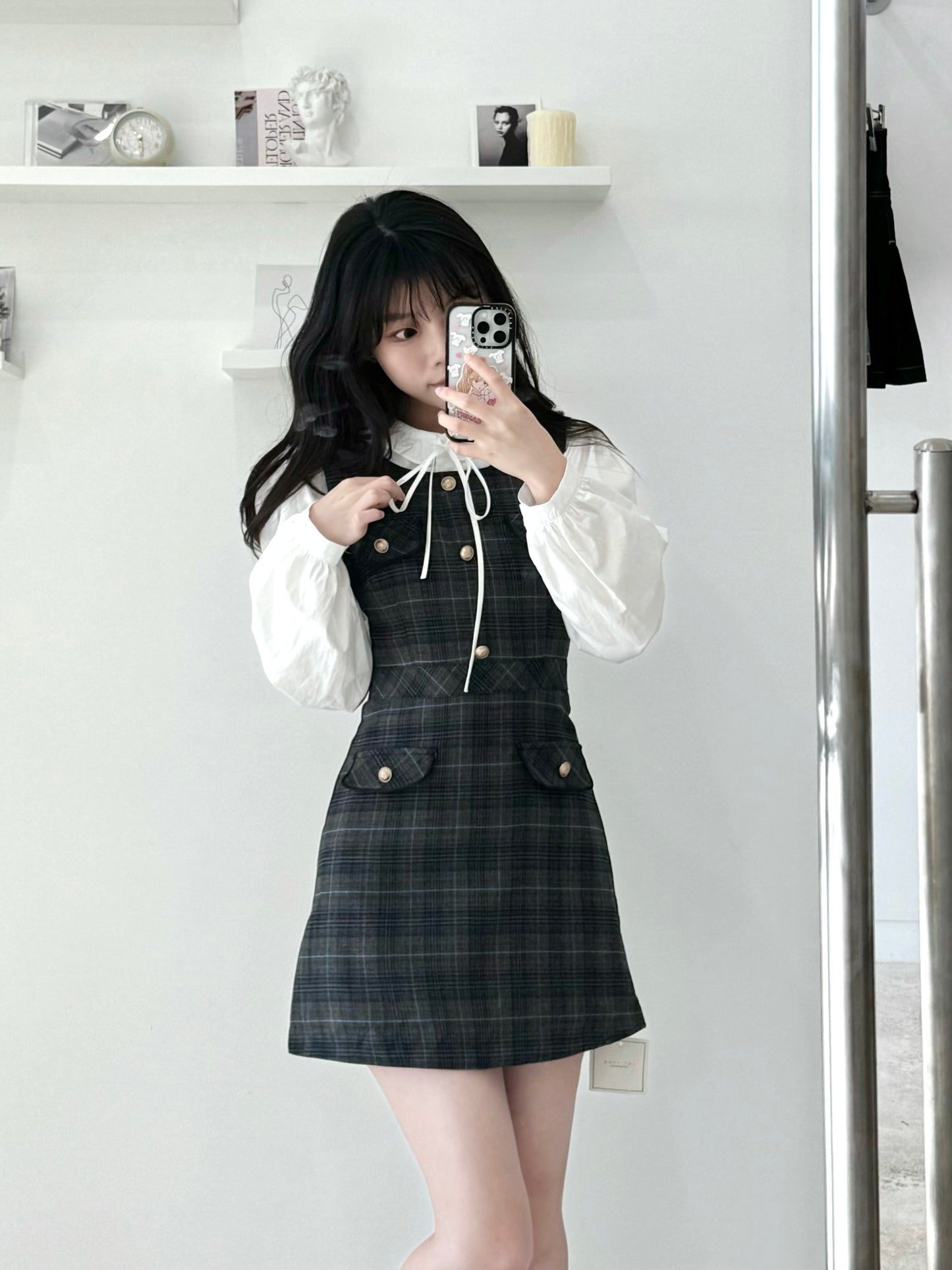 Lightweight Plaid Wool Suspender Dress