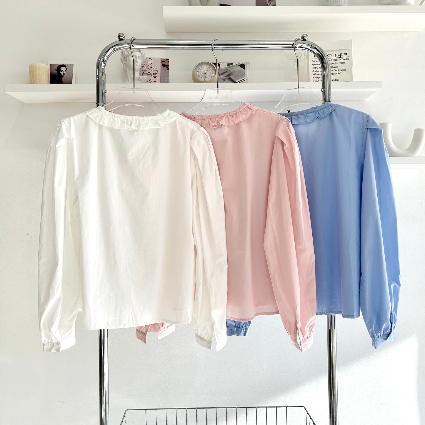 Tie-Neck Collared Mid-Sleeve Shirt