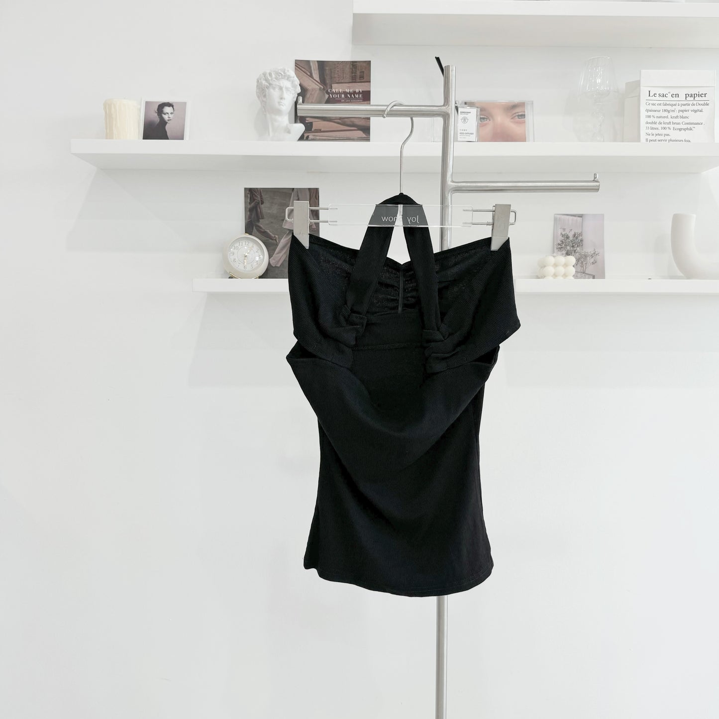 Halter-neck off-shoulder top