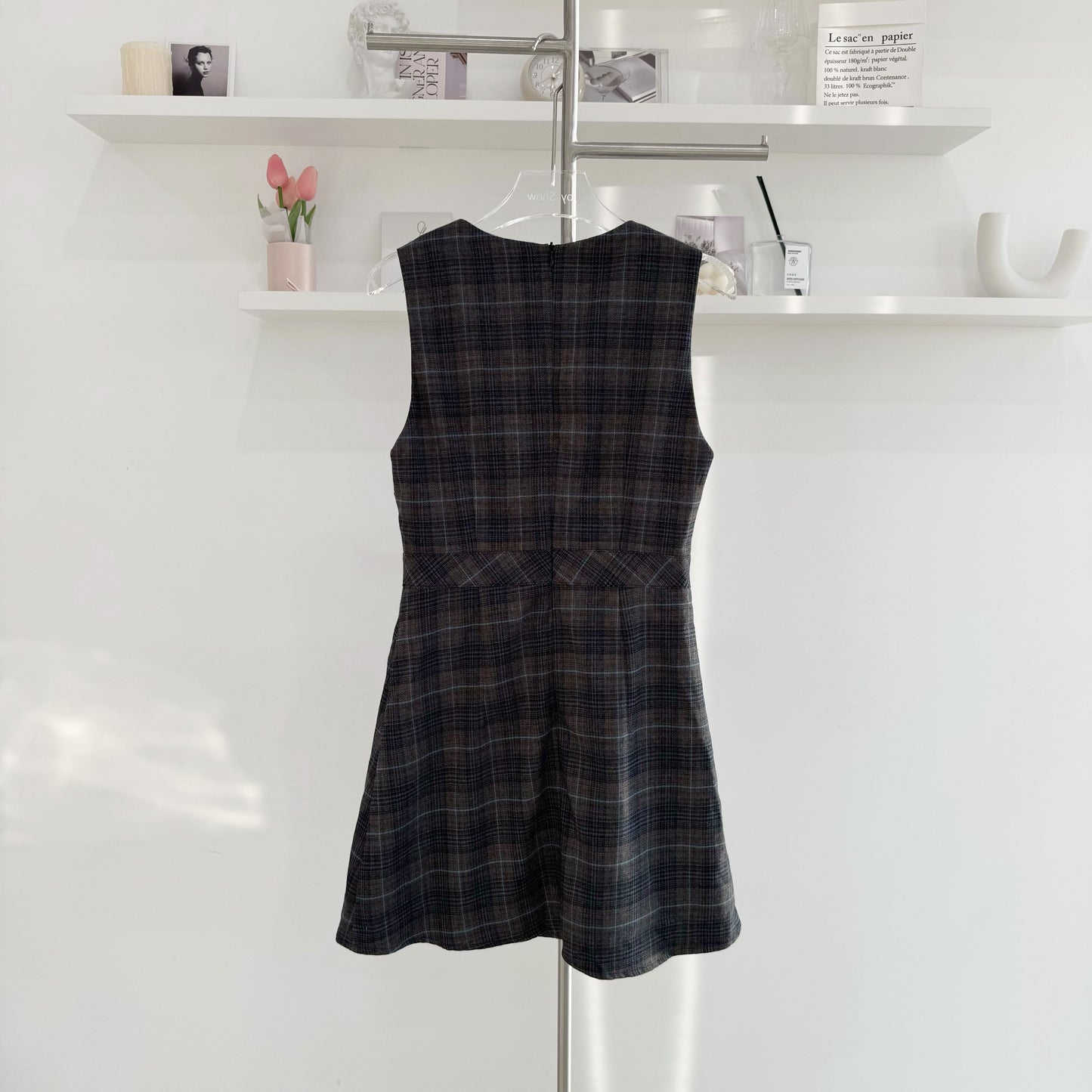 Lightweight Plaid Wool Suspender Dress