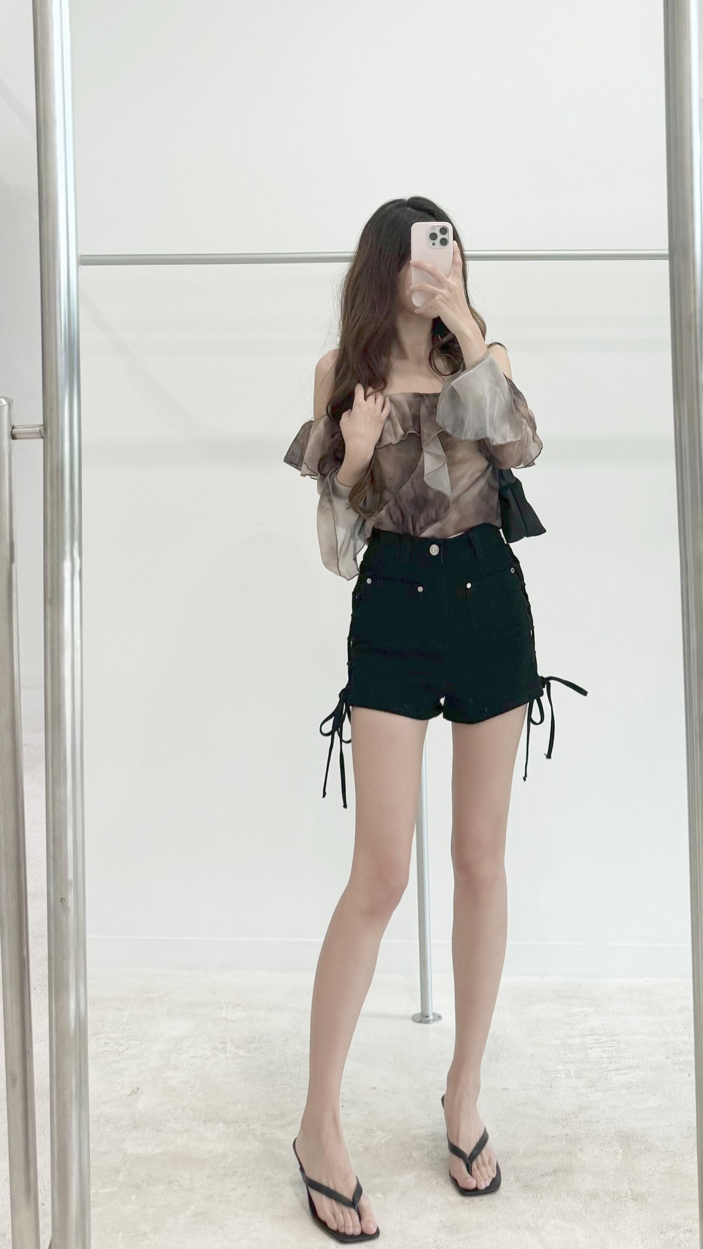 Lace-up denim shorts