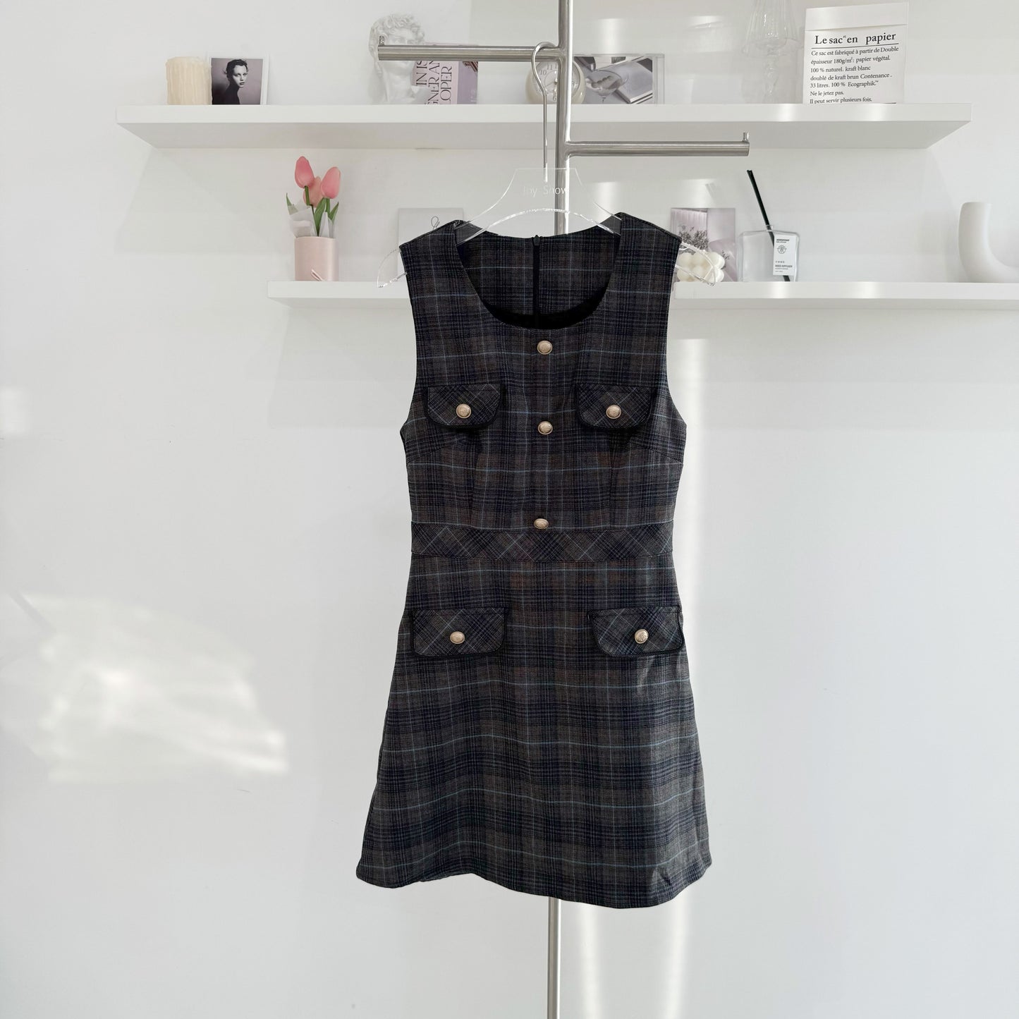 Lightweight Plaid Wool Suspender Dress