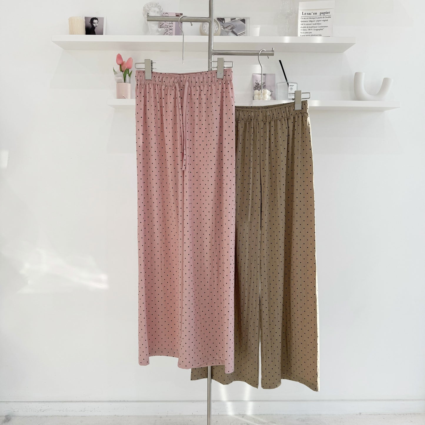 Polka Dot Elastic Waist Casual Pants