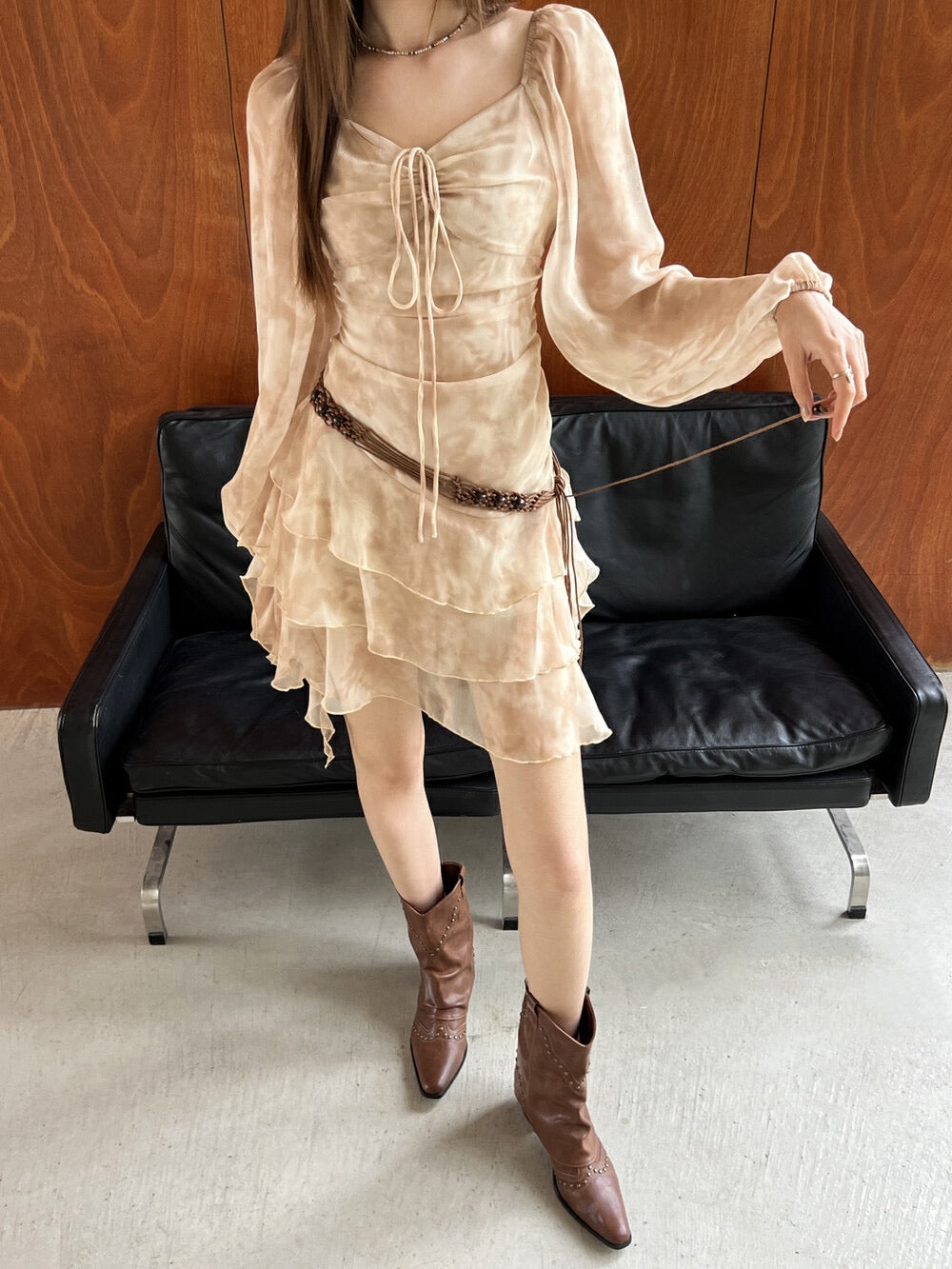 Mesh streamer tie-dyed dress