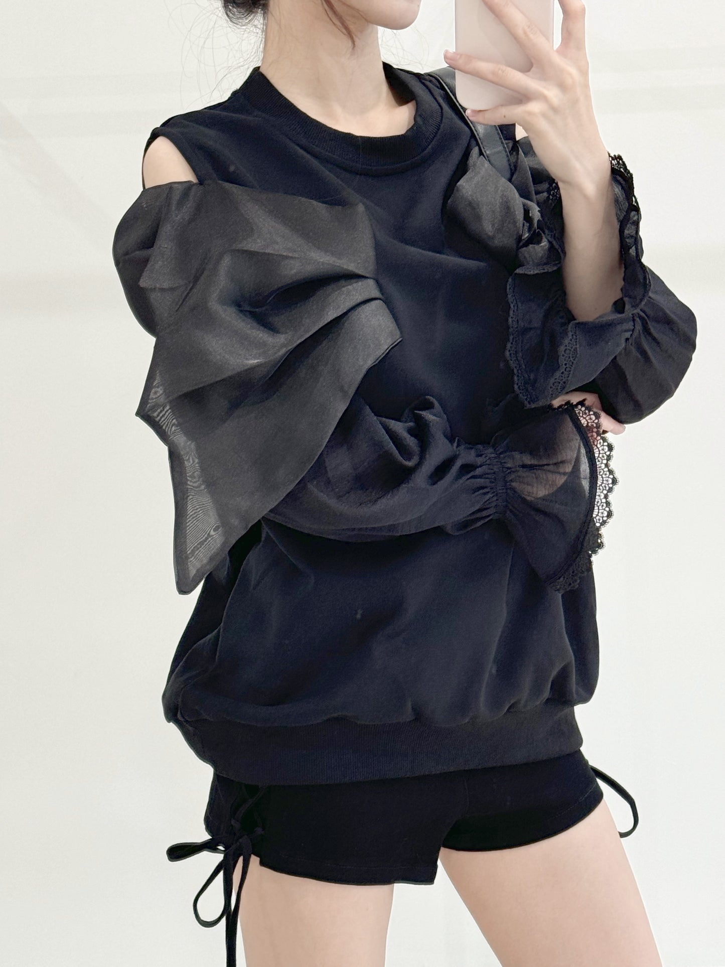 Mesh sleeve hoodie