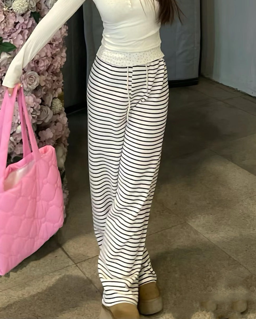 Striped Drawstring Fleece Pants