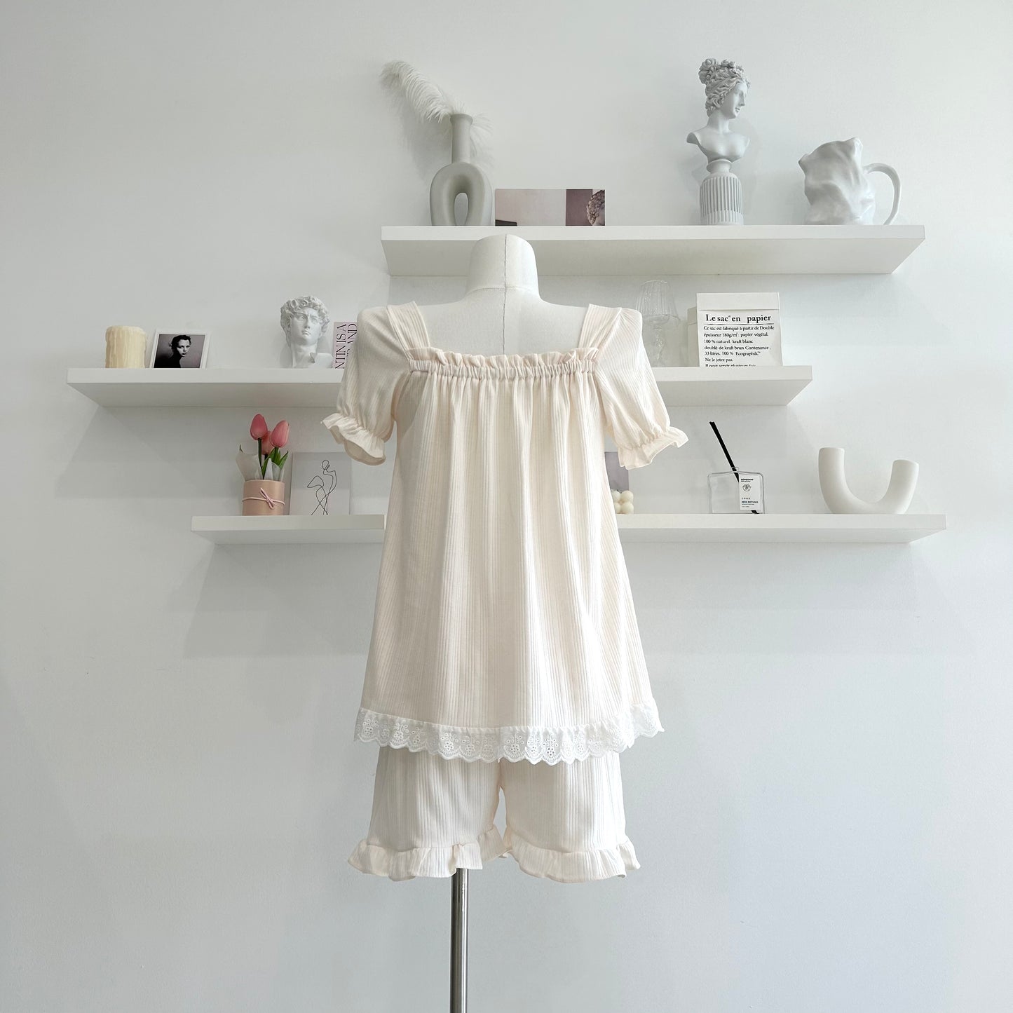Solid color lace pajama set