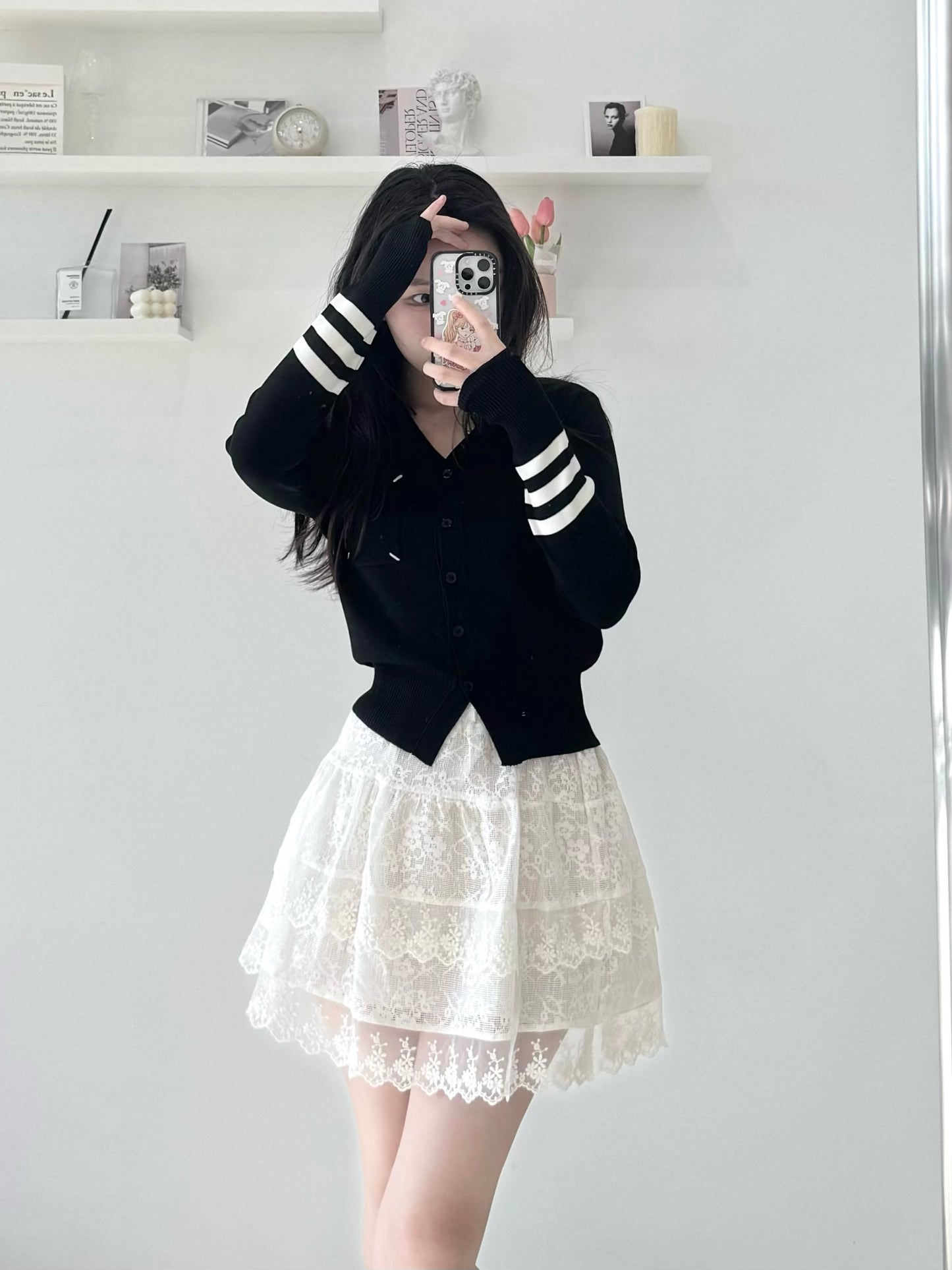 Layered Lace Elastic Waist Midi Skirt