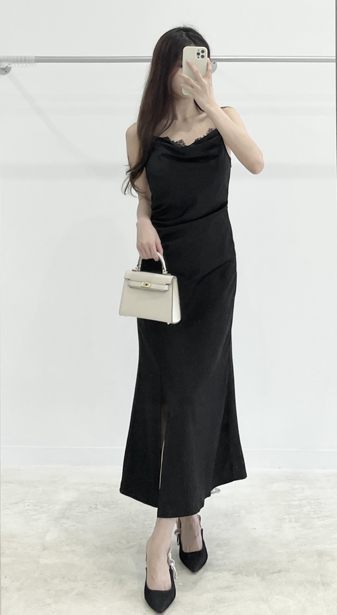 Lace slit halter dress