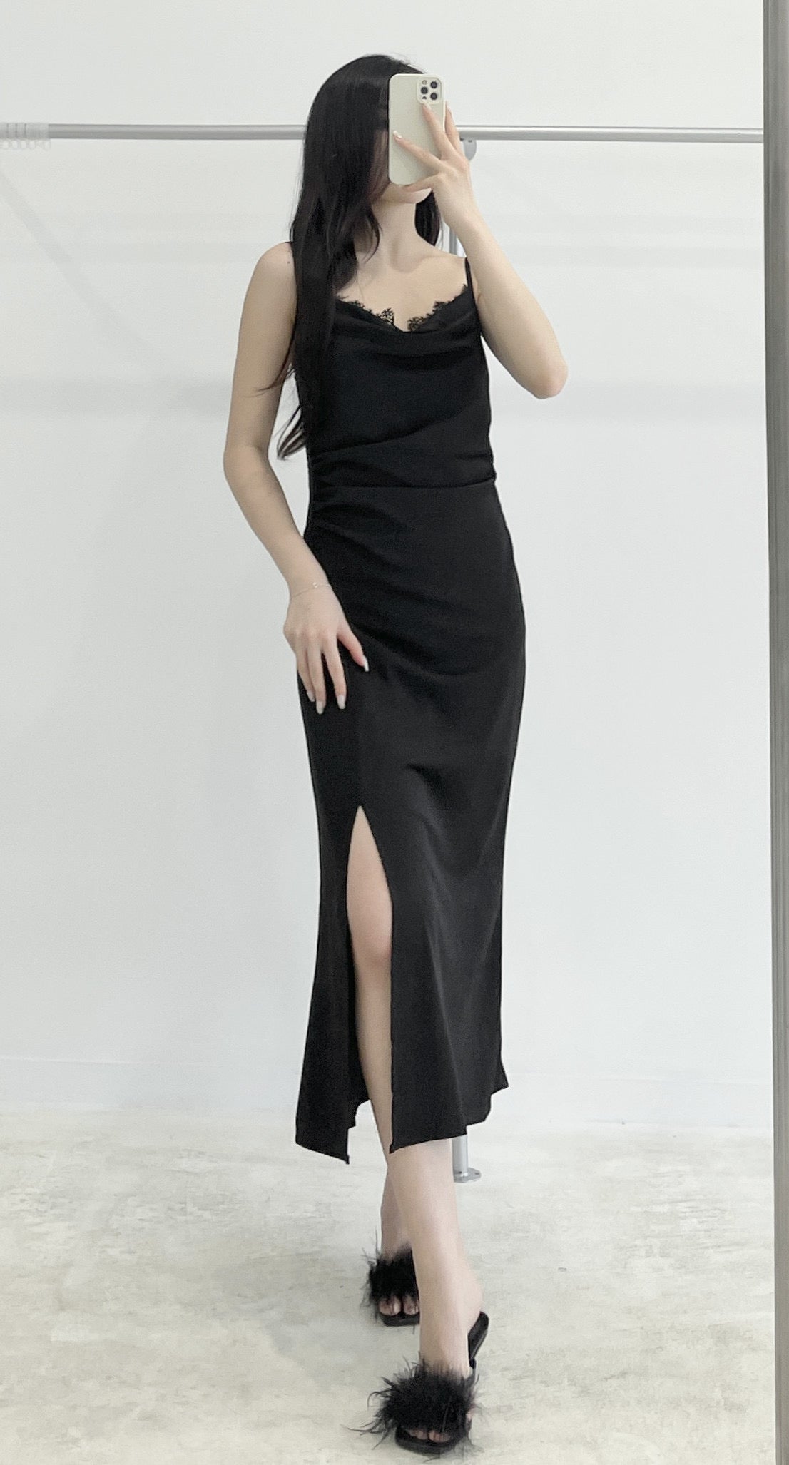 Lace slit halter dress