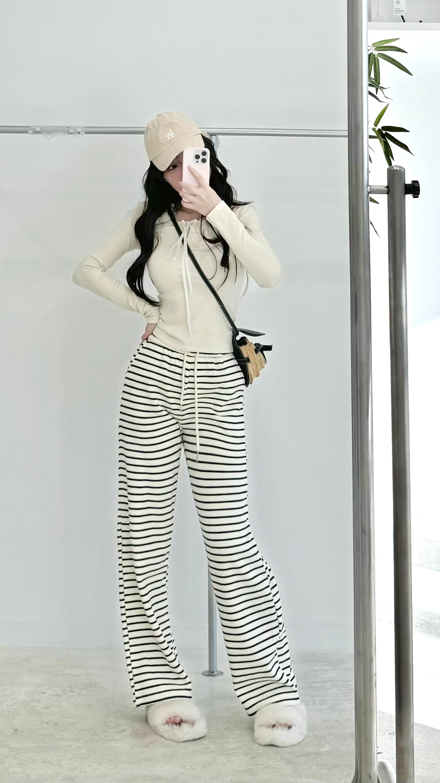 Striped Drawstring Fleece Pants