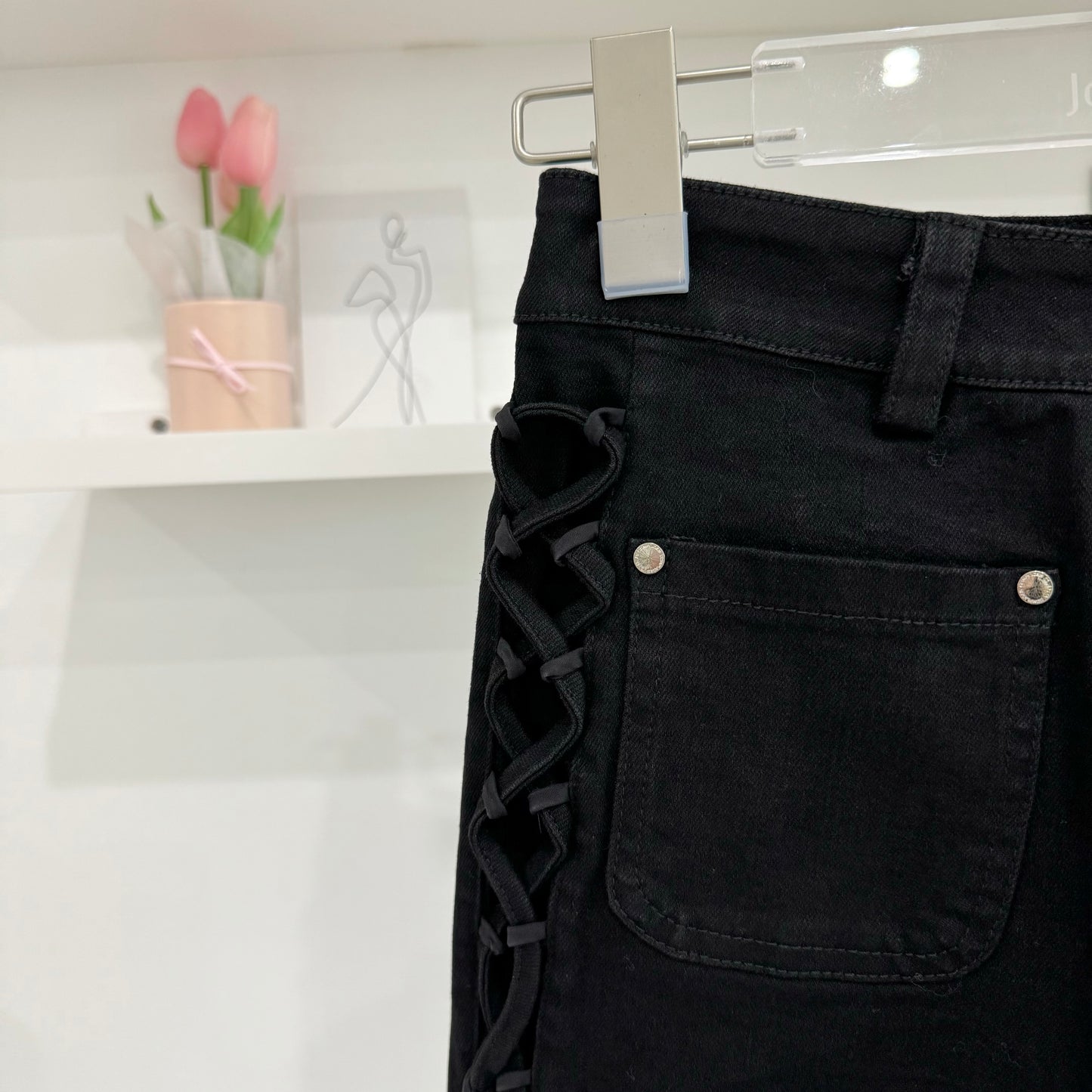 Lace-up denim shorts