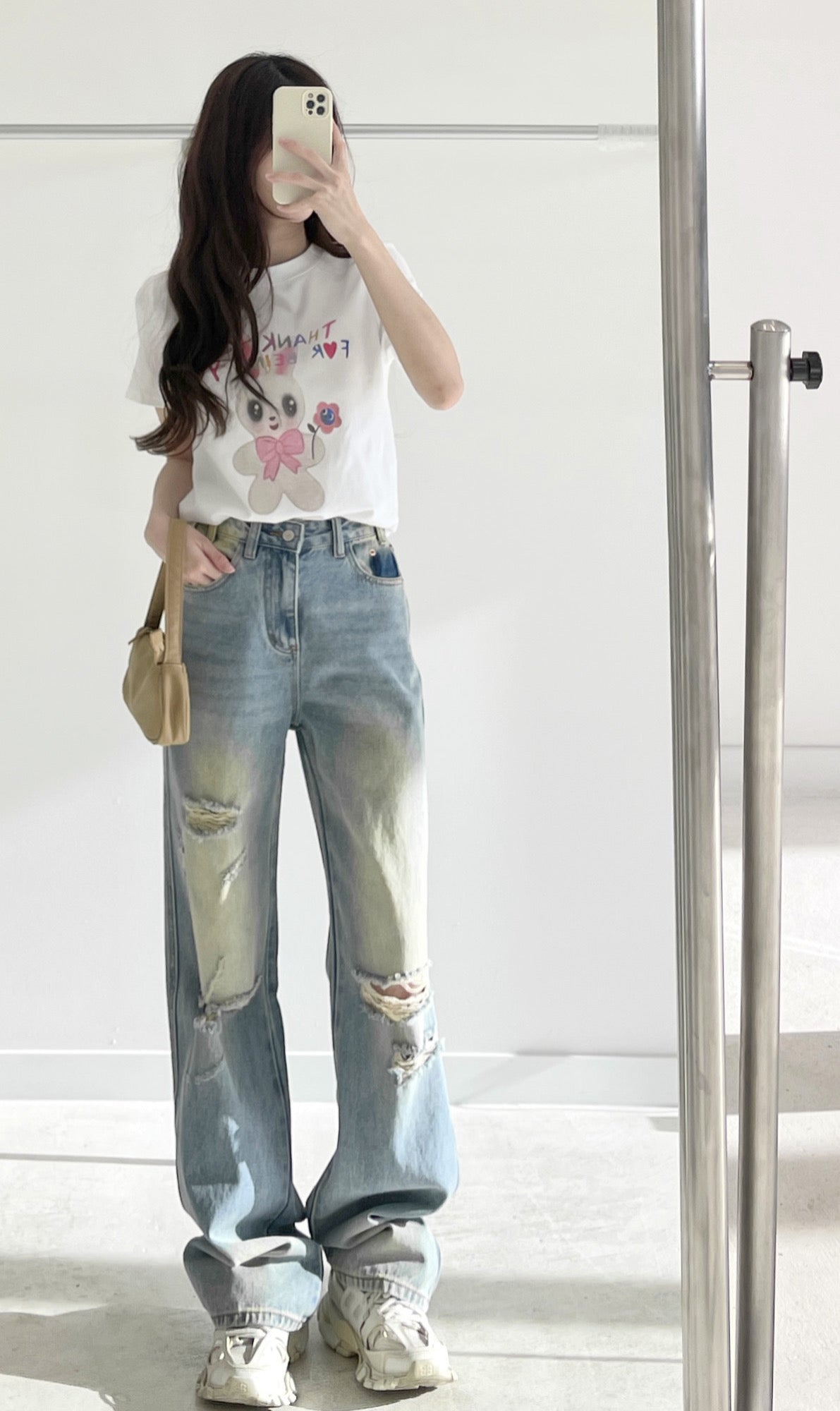 High-Waisted Distressed Wide-Leg Jeans