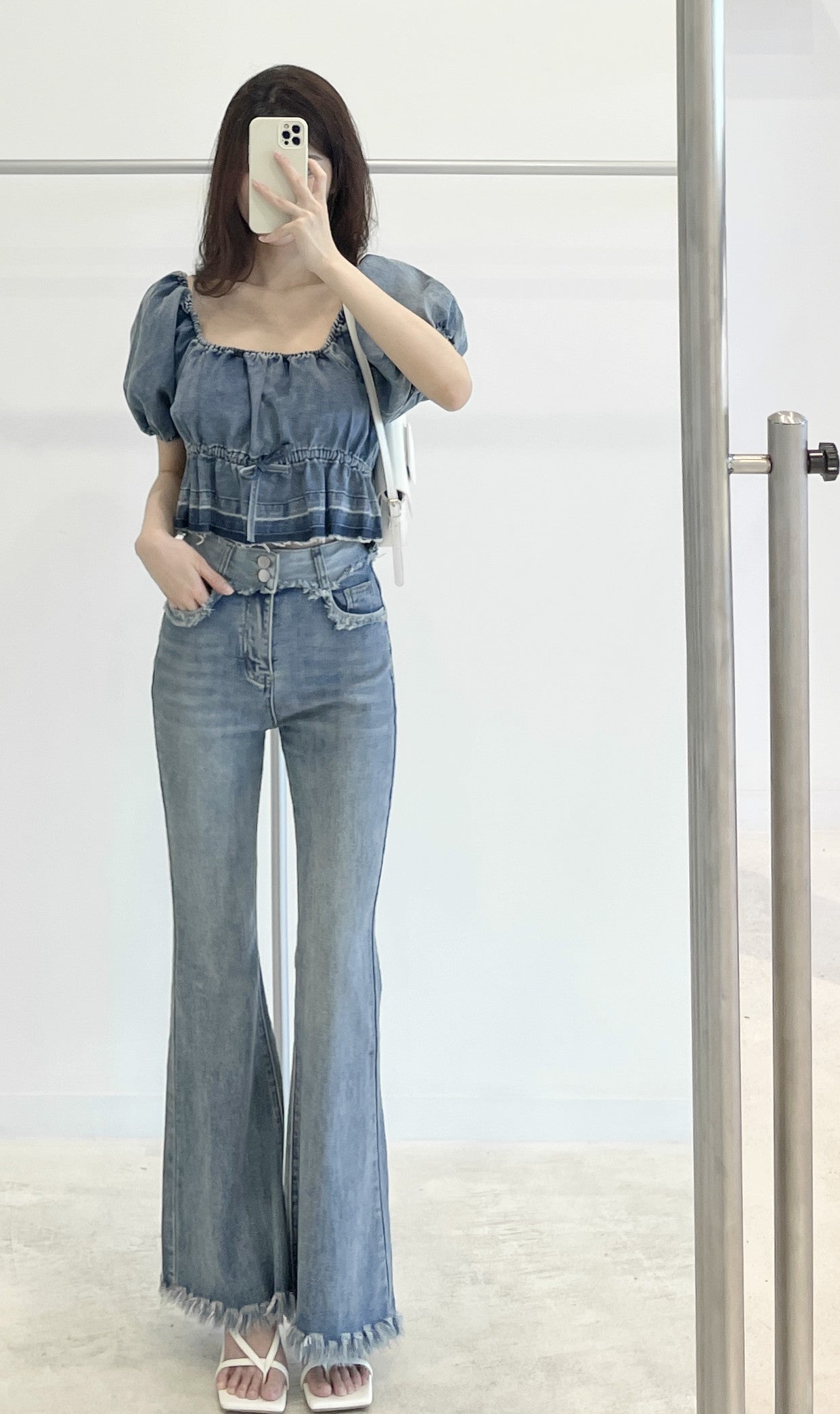 denim short-sleeve shirt