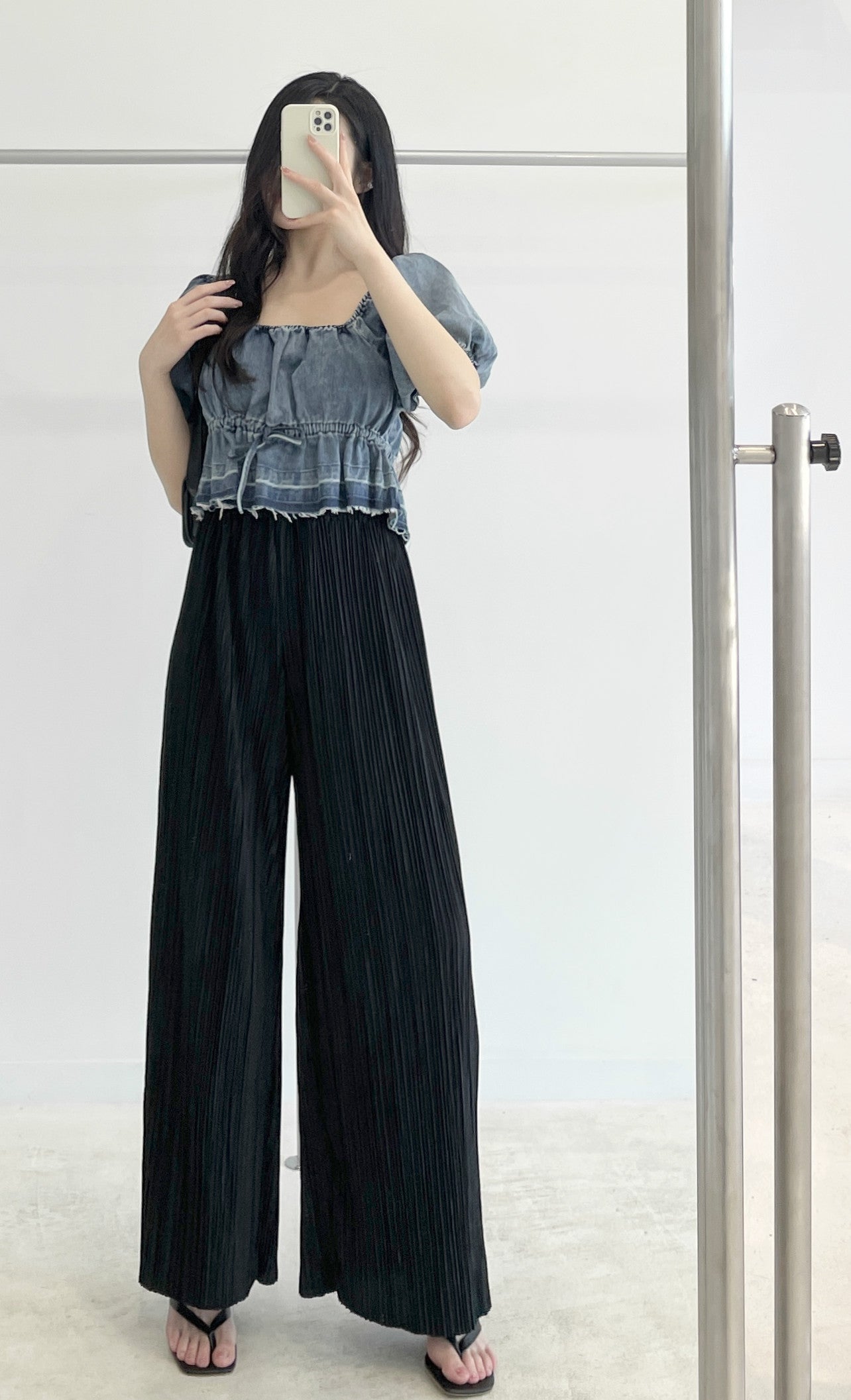 denim short-sleeve shirt