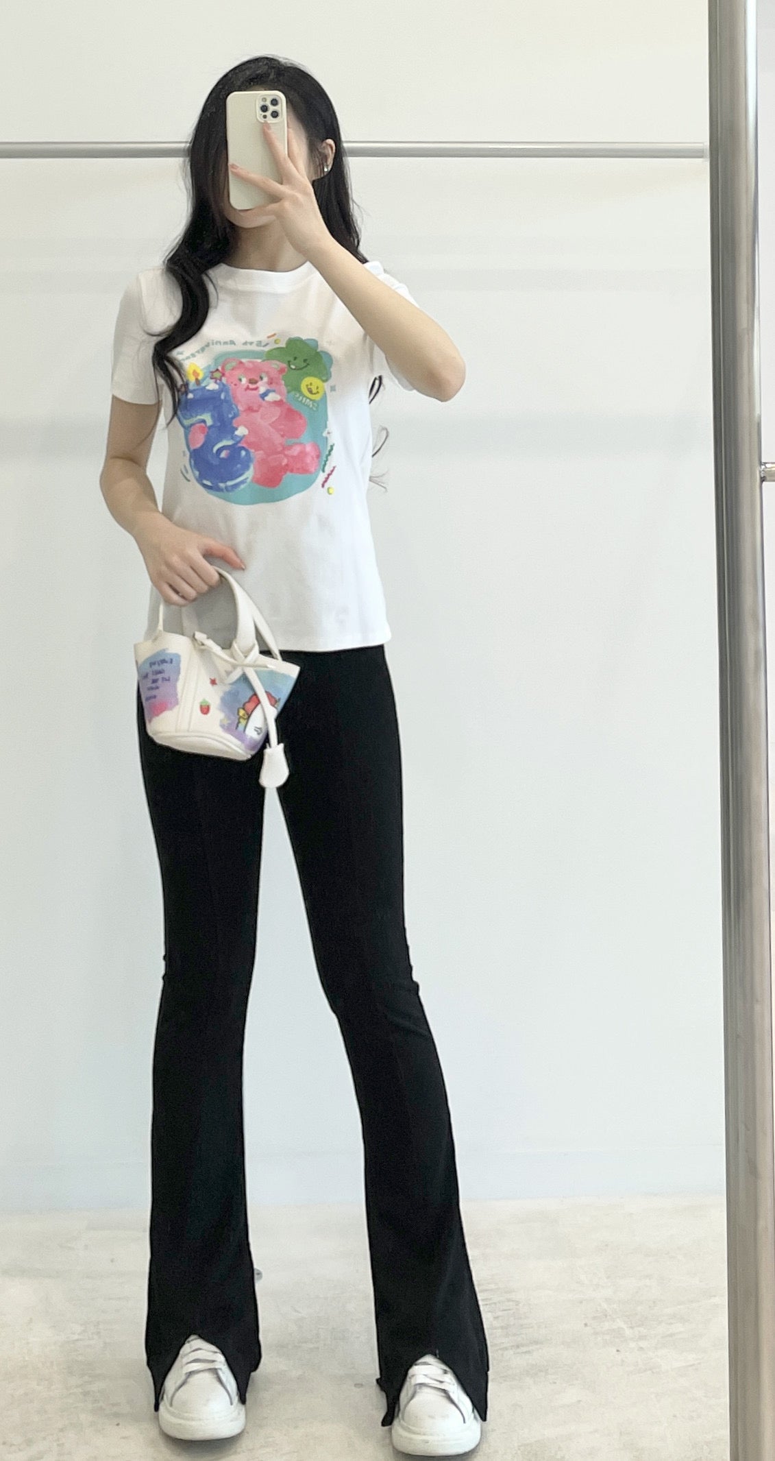 Elastic high-waisted slit trousers