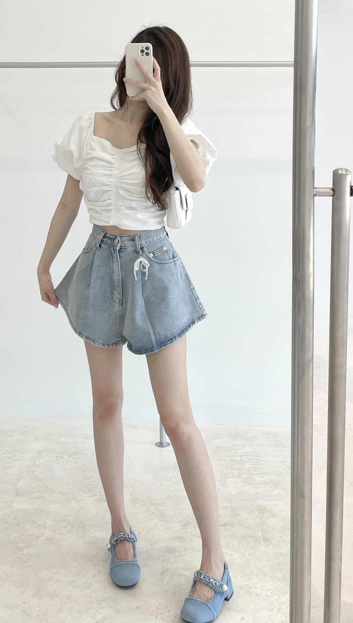 Pleated short-sleeve top