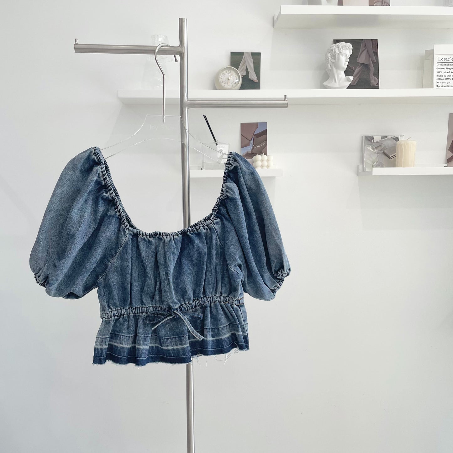 denim short-sleeve shirt