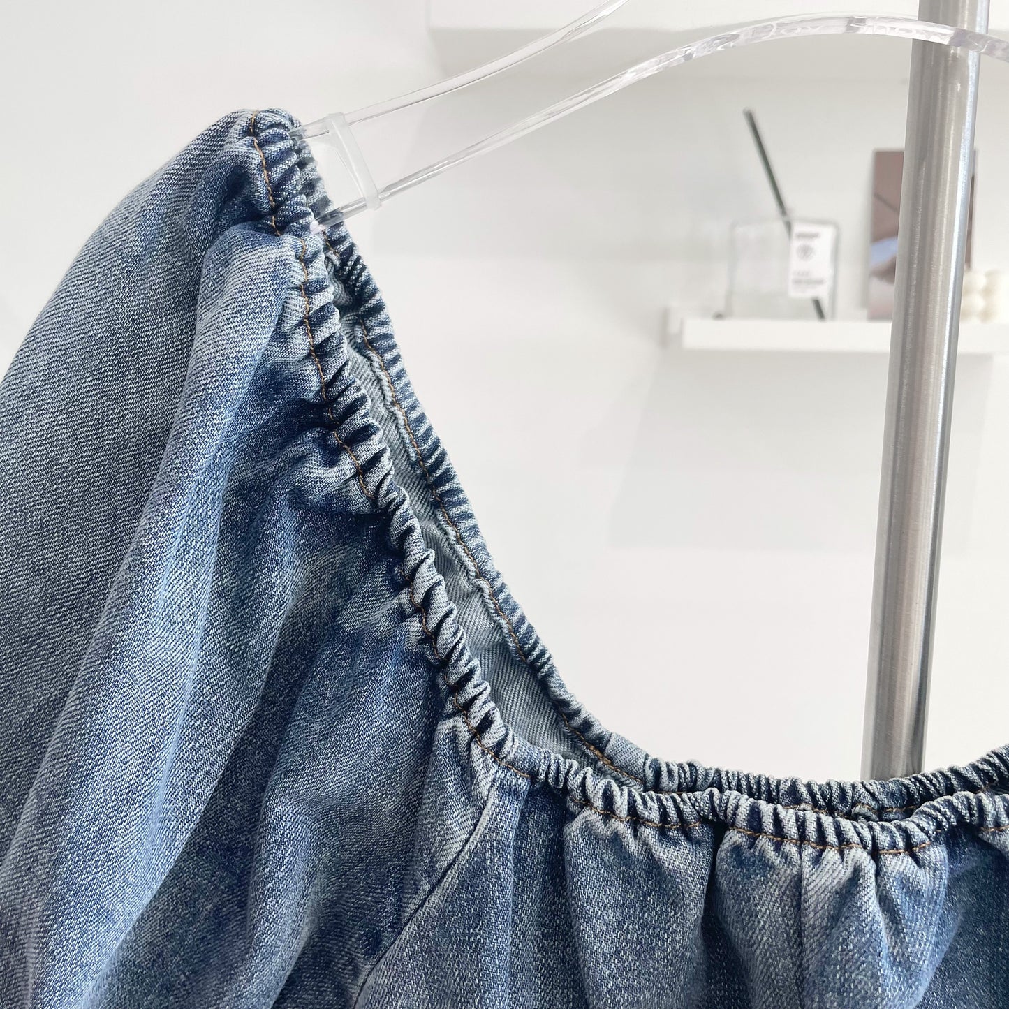 denim short-sleeve shirt