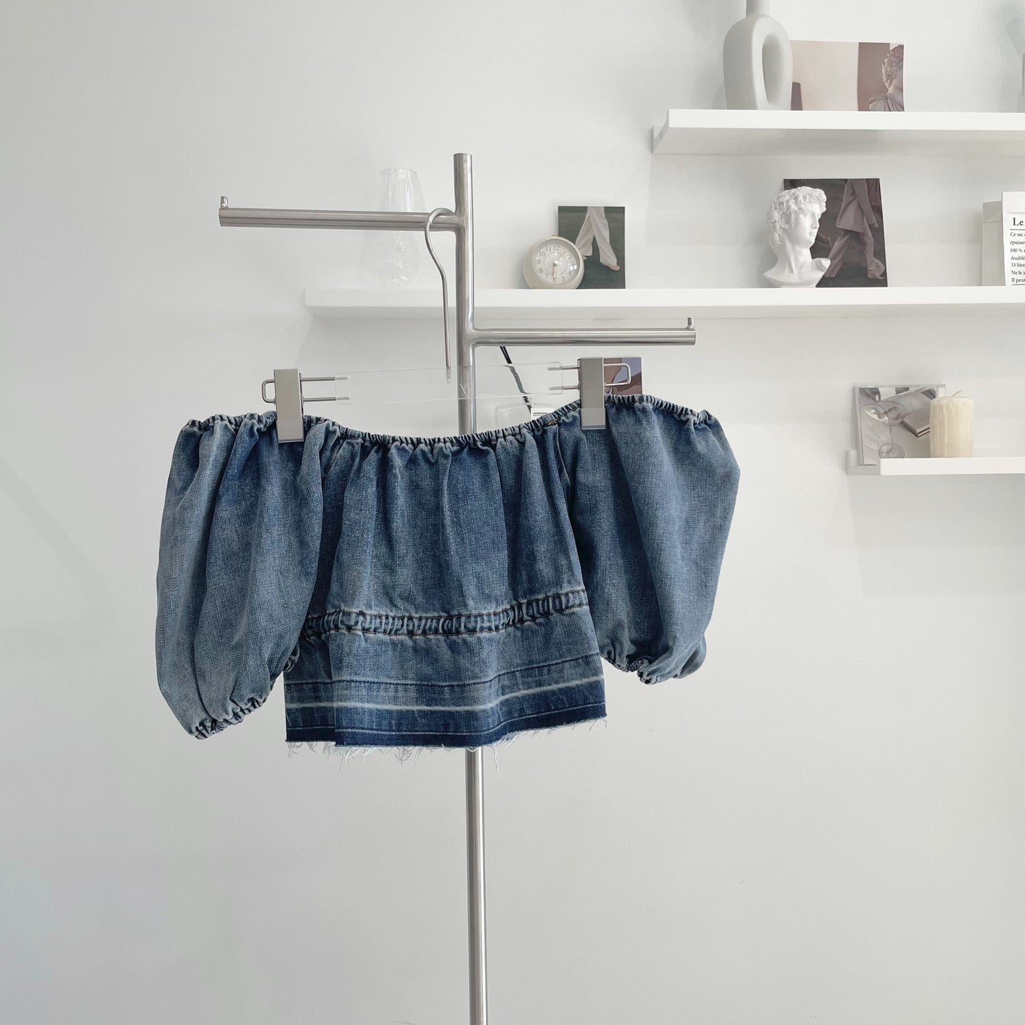 denim short-sleeve shirt