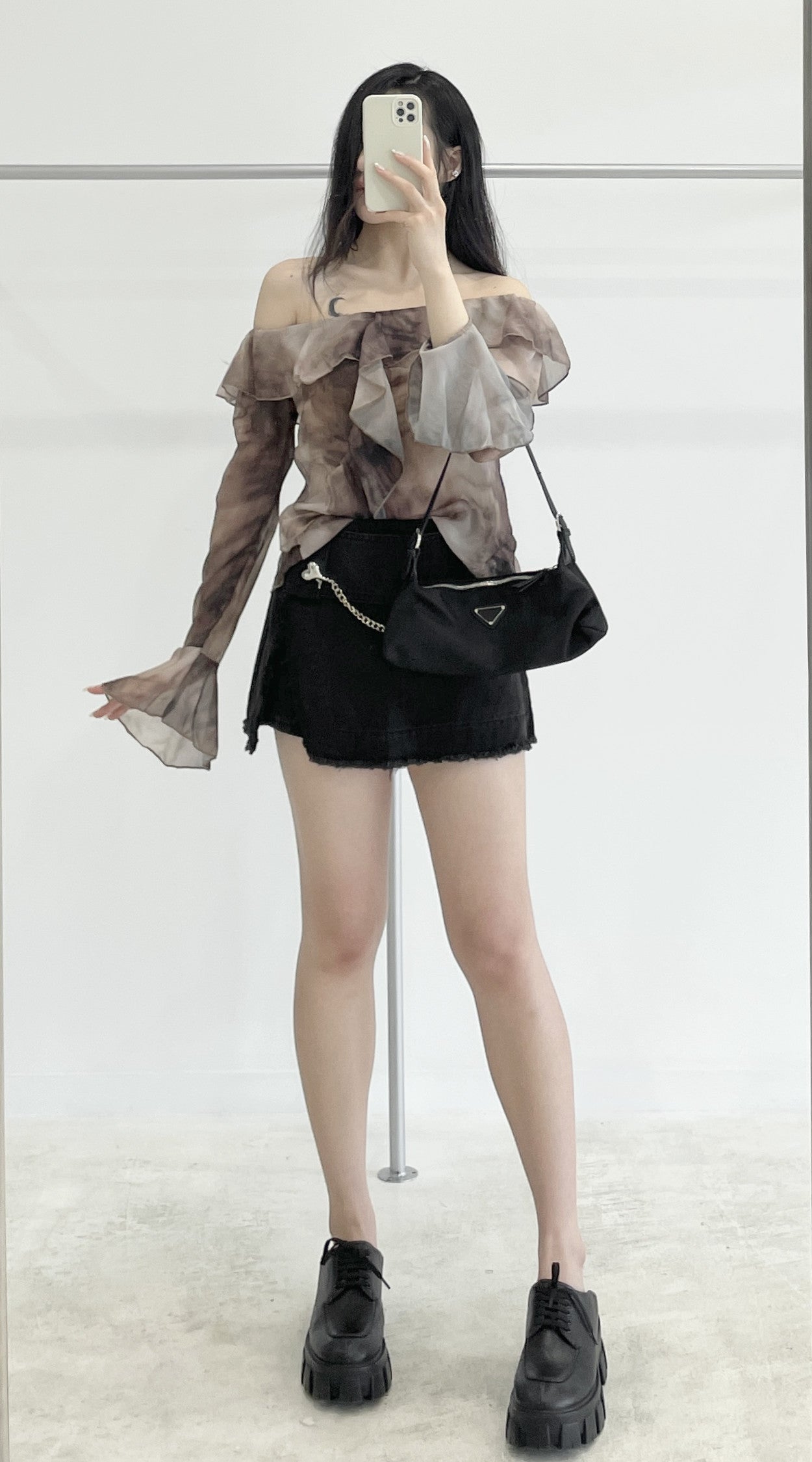 Heart chain denim skirt-pants